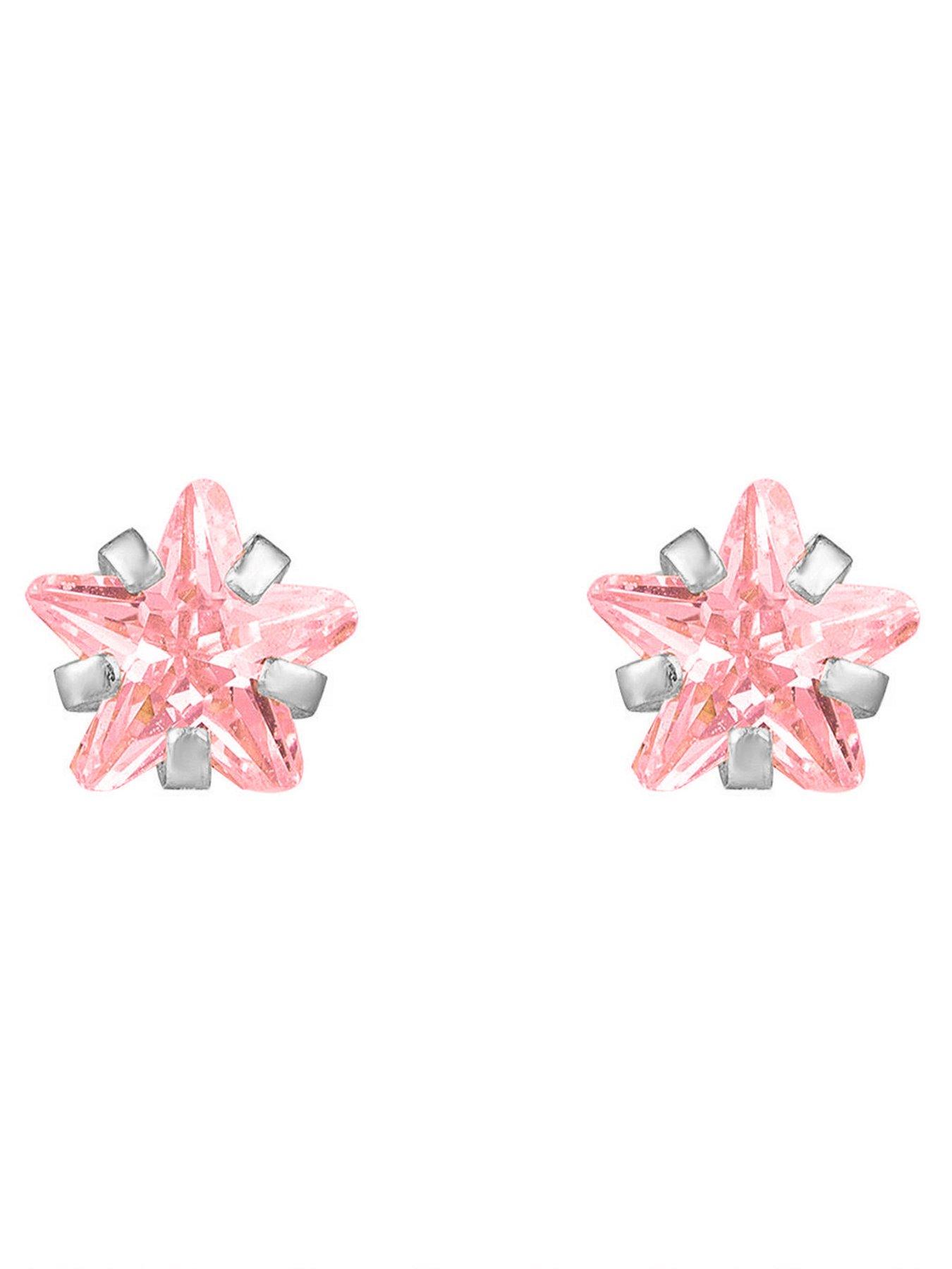 Image 3 of 6 of The Love Collection Sterling Silver Small Pink CZ Stars Stud Earrings with Novelty Gift Box