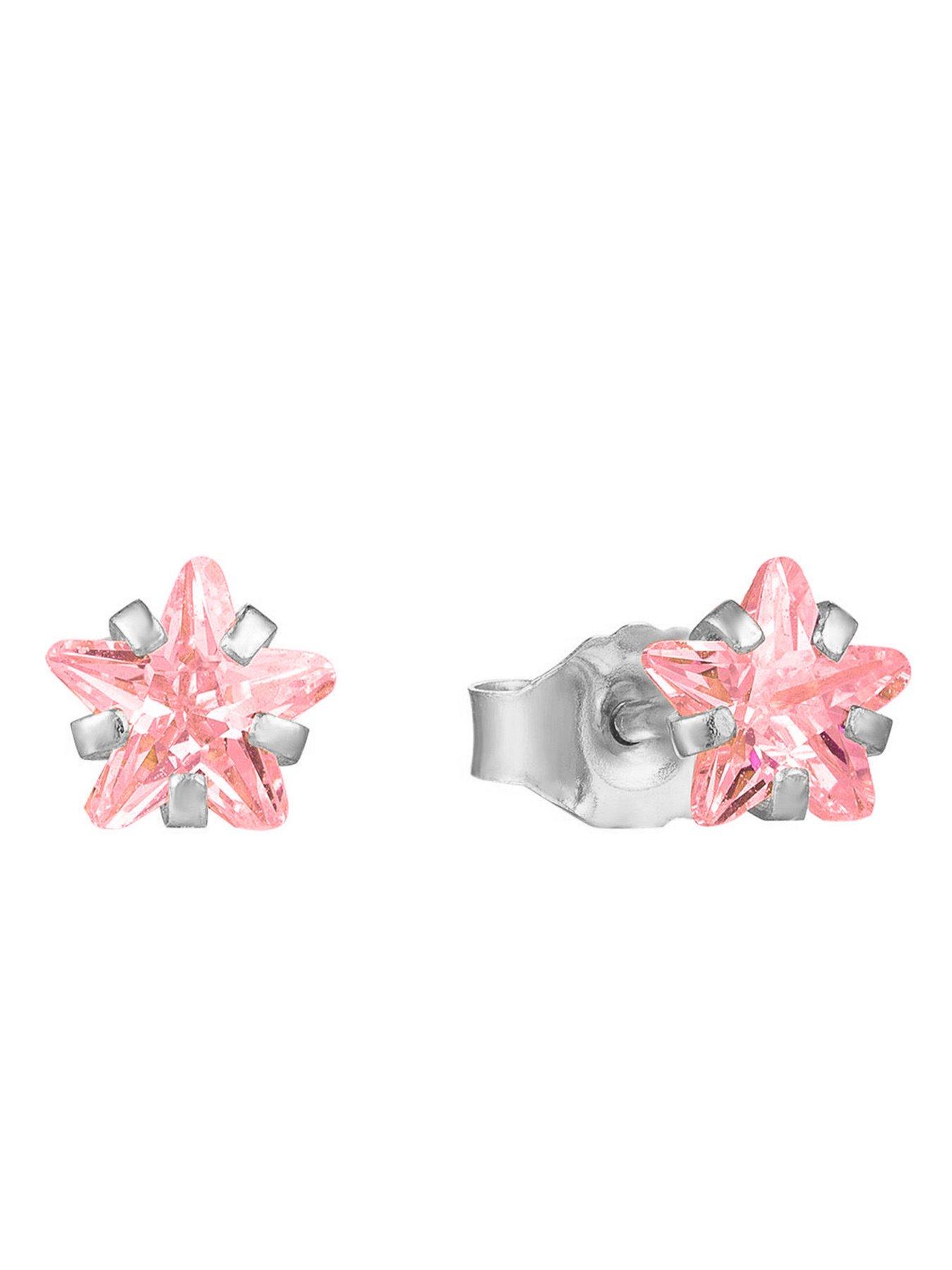 Image 5 of 6 of The Love Collection Sterling Silver Small Pink CZ Stars Stud Earrings with Novelty Gift Box