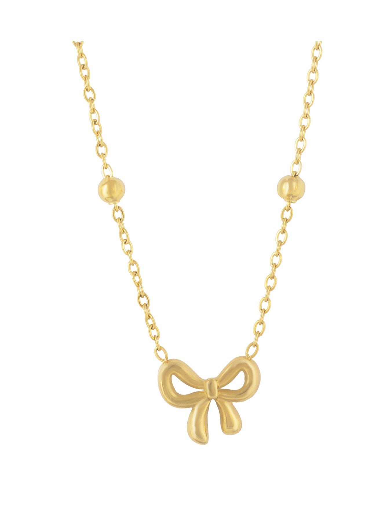 The Love Collection Gold Plated Stainless Steel Bow Saturno Necklace