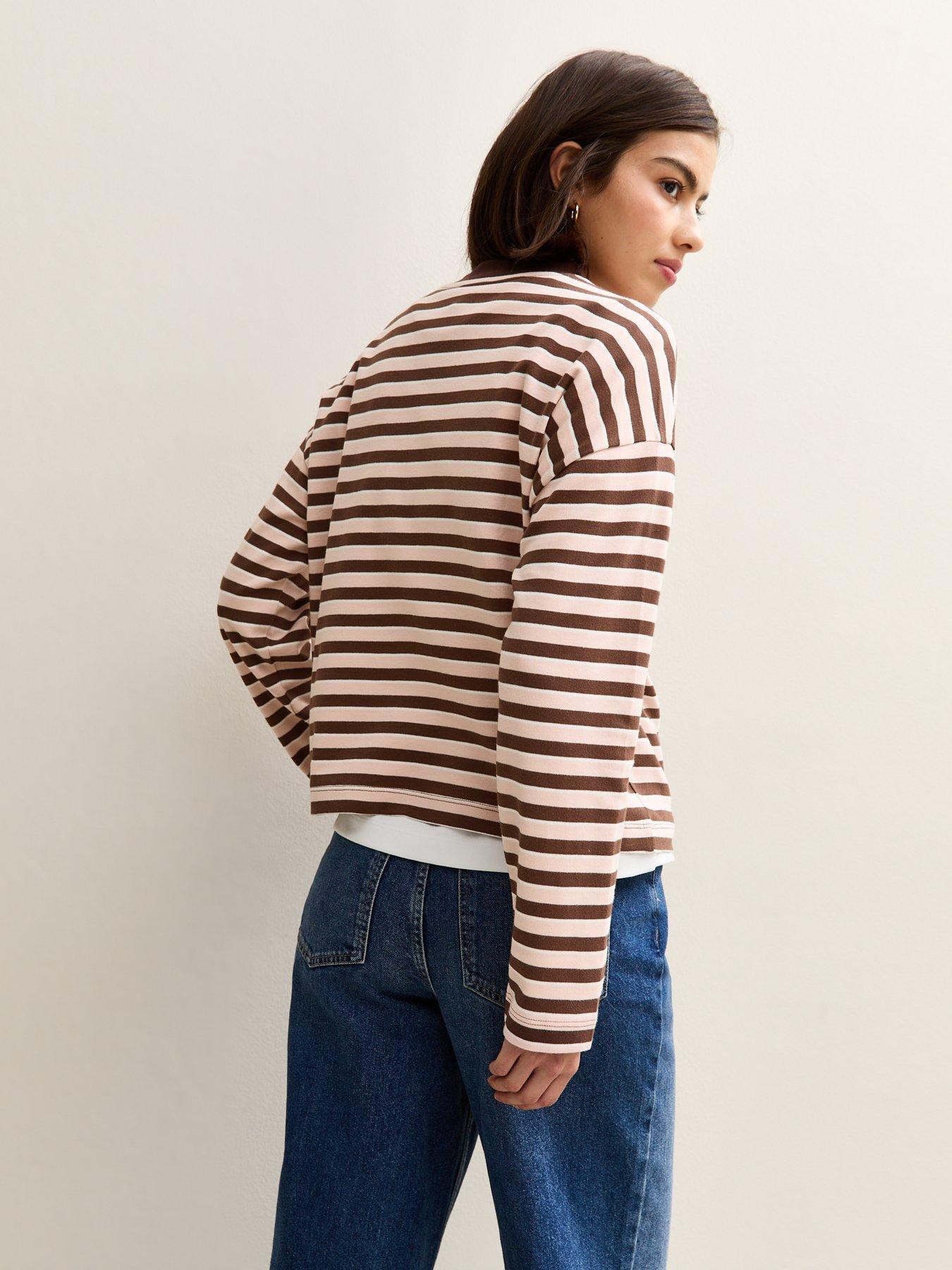Image 2 of 5 of New Look Striped Premium Heavyweight Cotton Long Sleeves Top - Pink