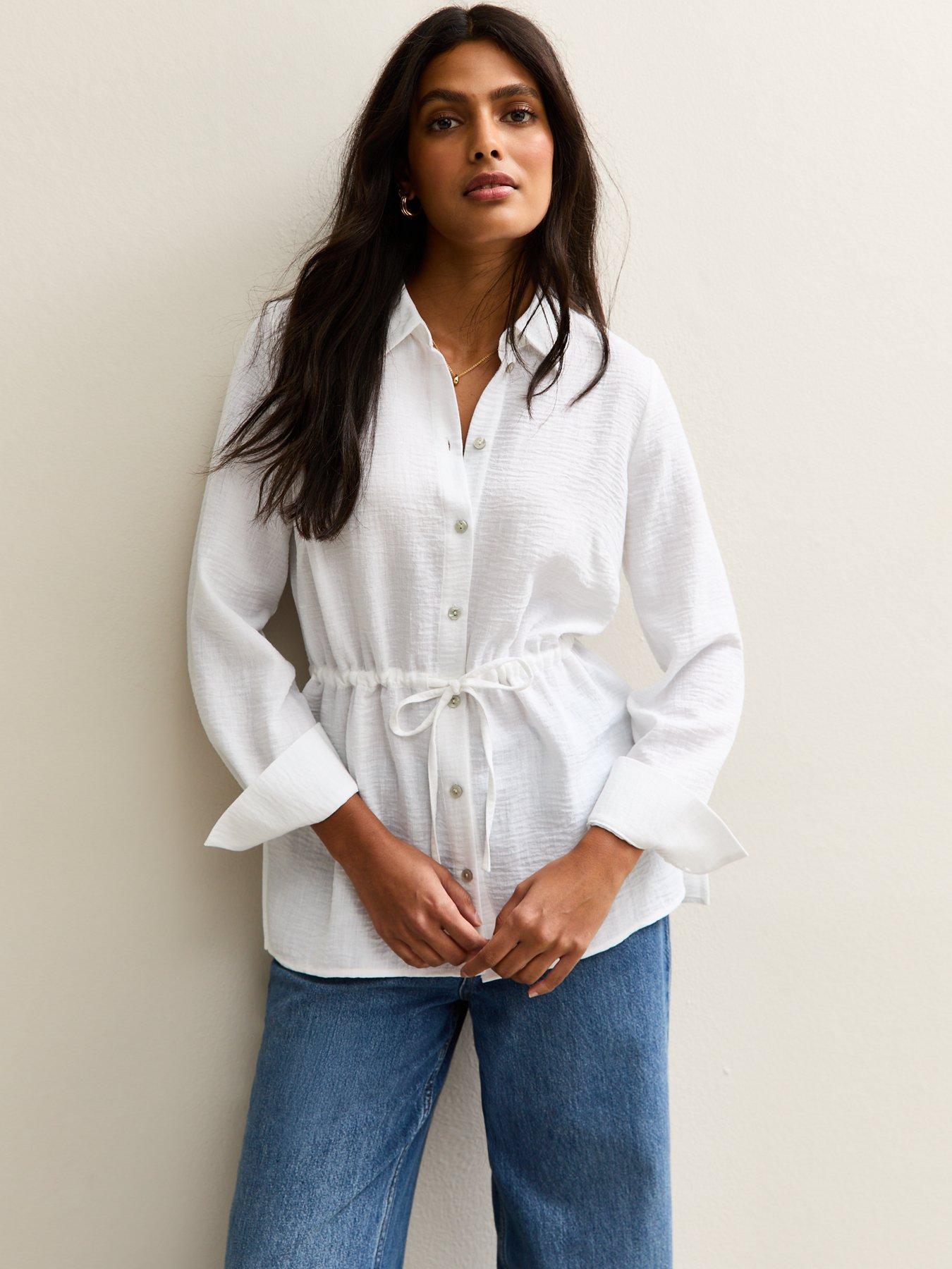 undefined Lou Linen Drawstring Shirt - White