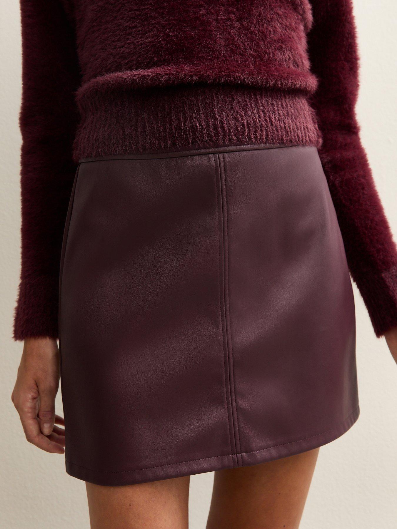 Image 4 of 6 of New Look Burgundy Faux Leather A-line Mini Skirt