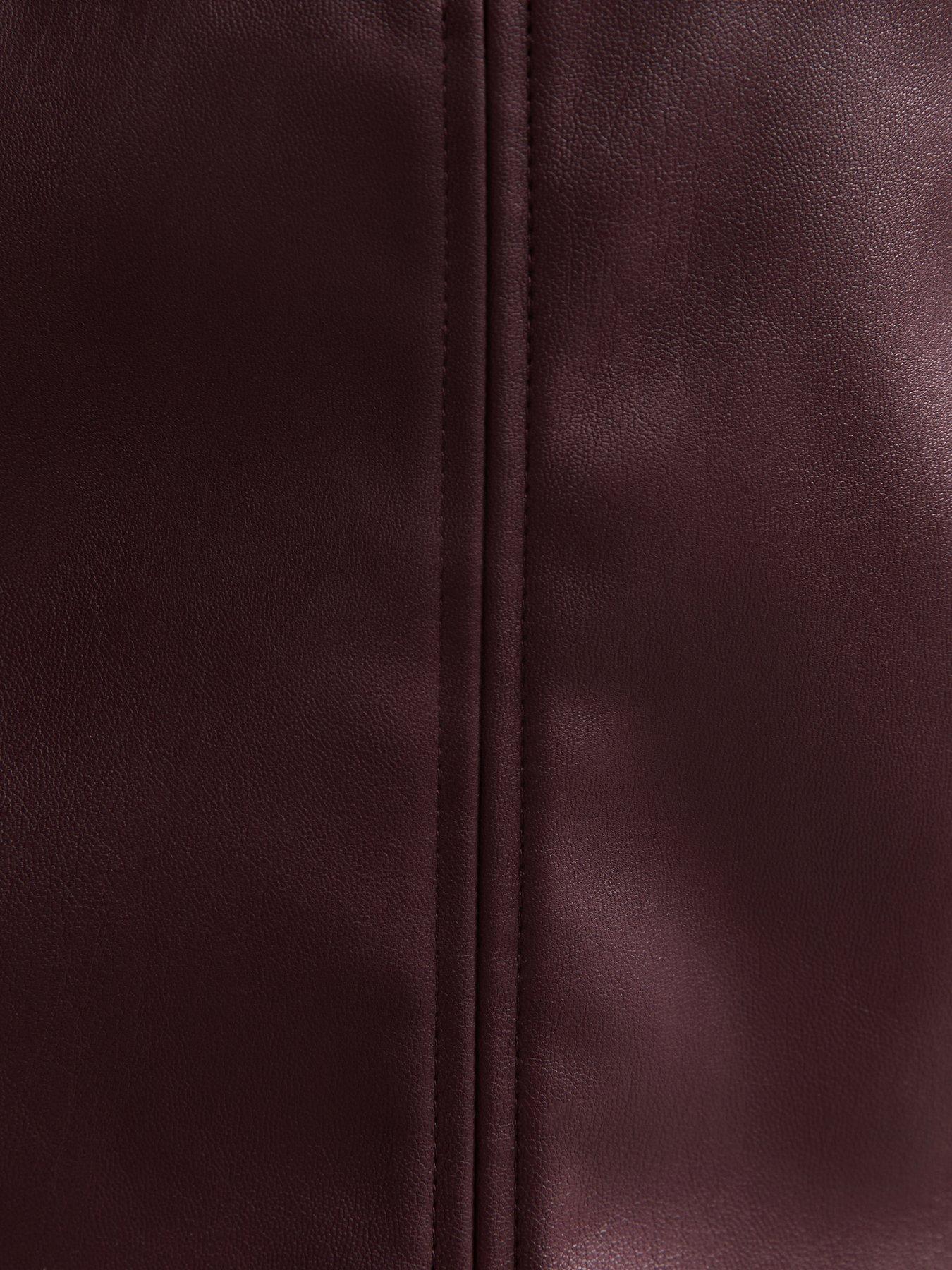 Image 6 of 6 of New Look Burgundy Faux Leather A-line Mini Skirt