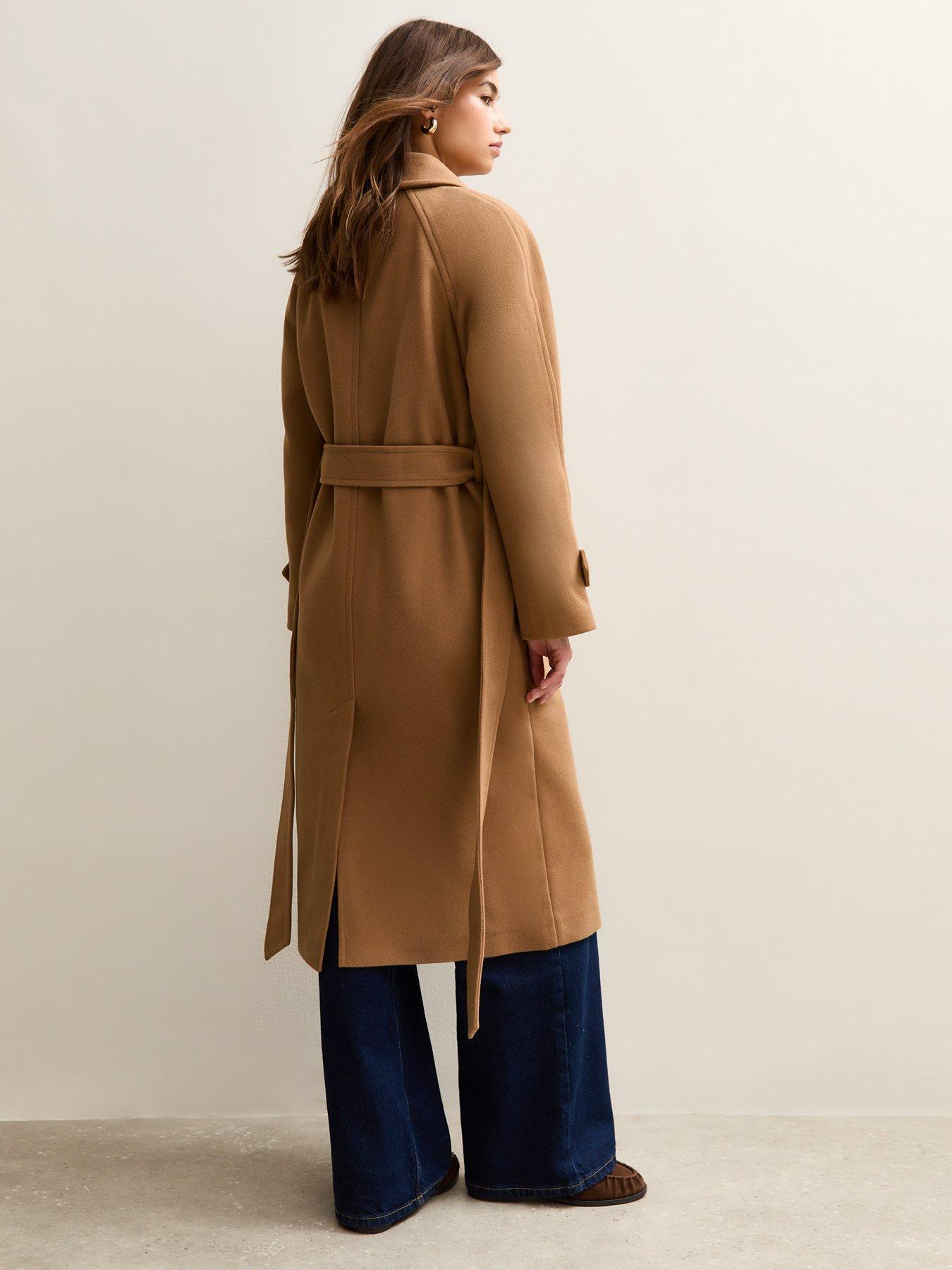 Image 2 of 5 of New Look Button Front Belted Midi Coat - Brown