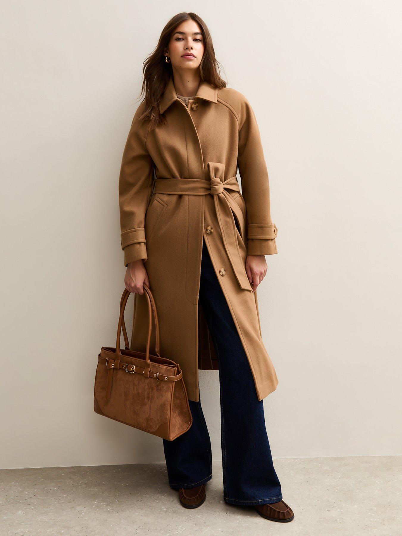 Image 3 of 5 of New Look Button Front Belted Midi Coat - Brown