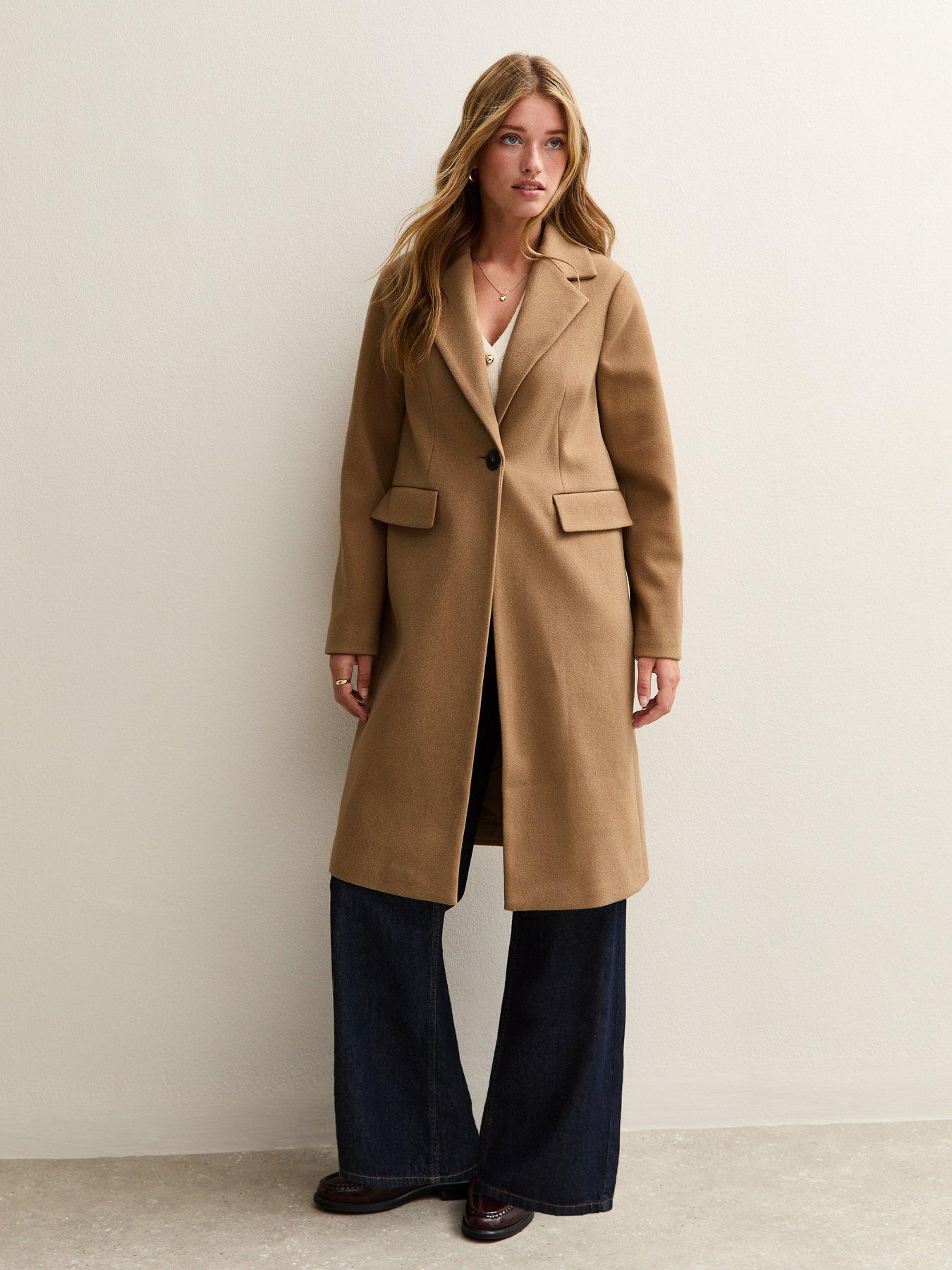 New Look Single Button Lined Coat - Camel