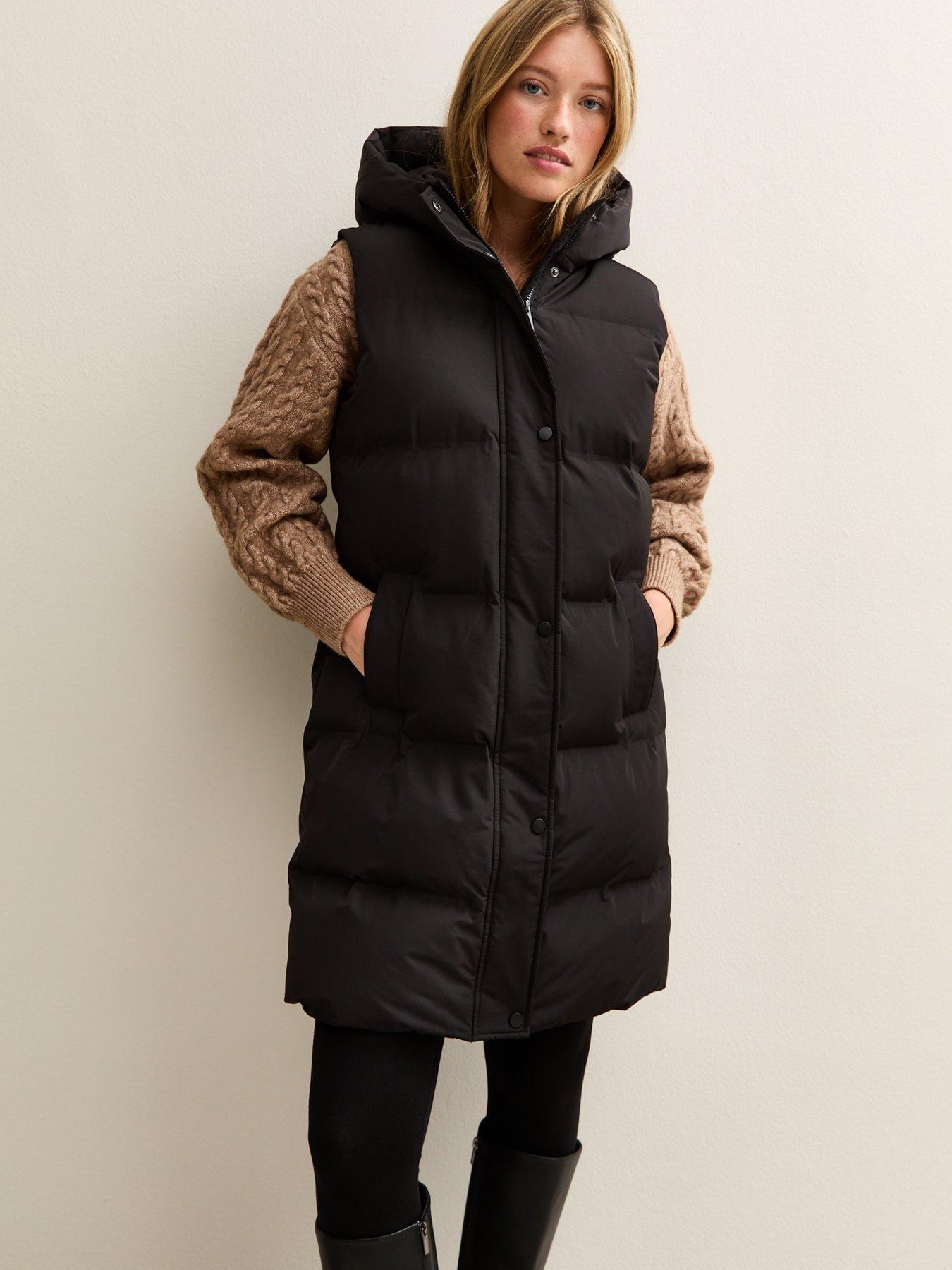 New Look Black Padded Tiered Midi Gilet