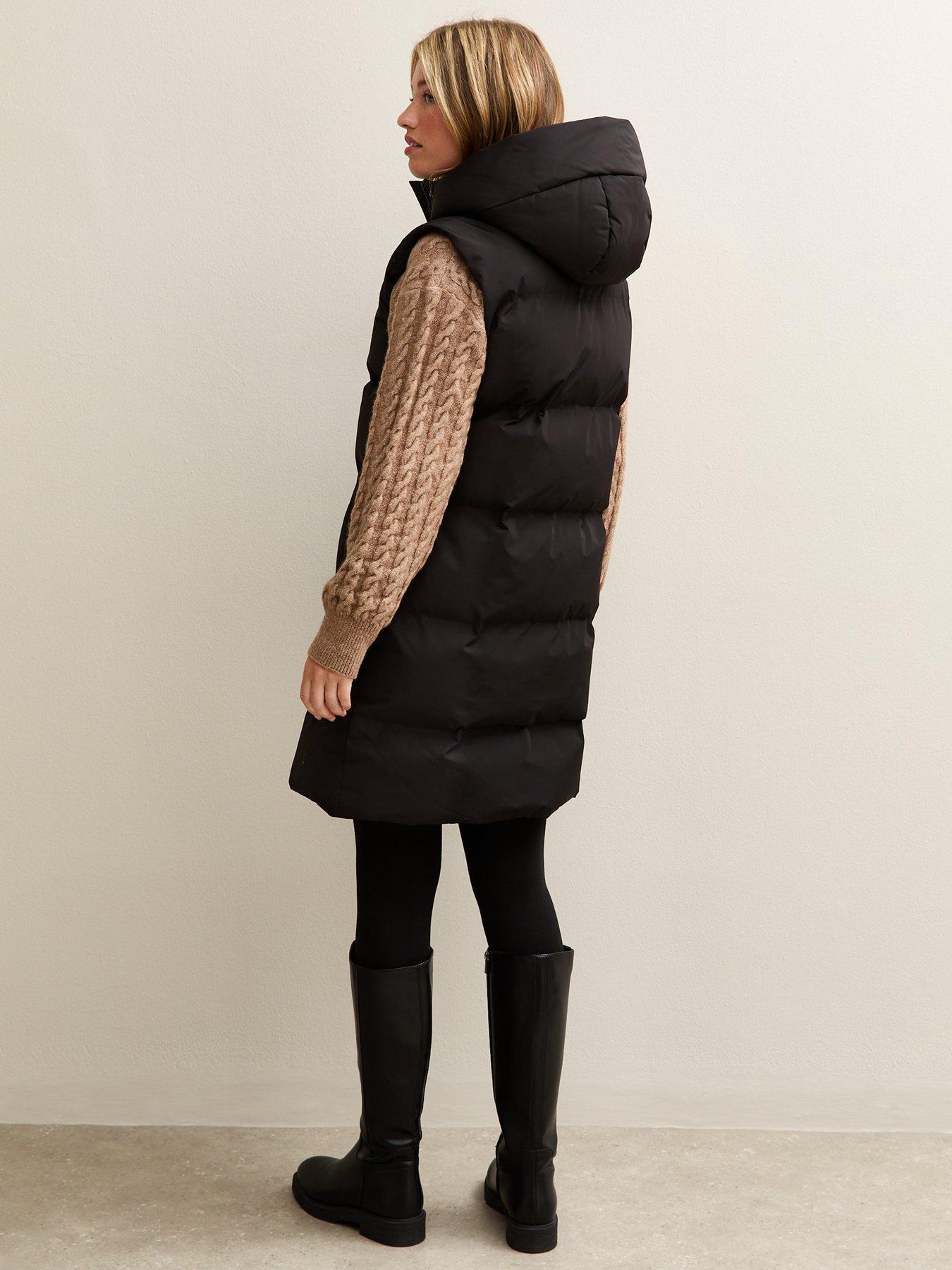 Image 2 of 5 of New Look Padded Tiered Midi Gilet - Black