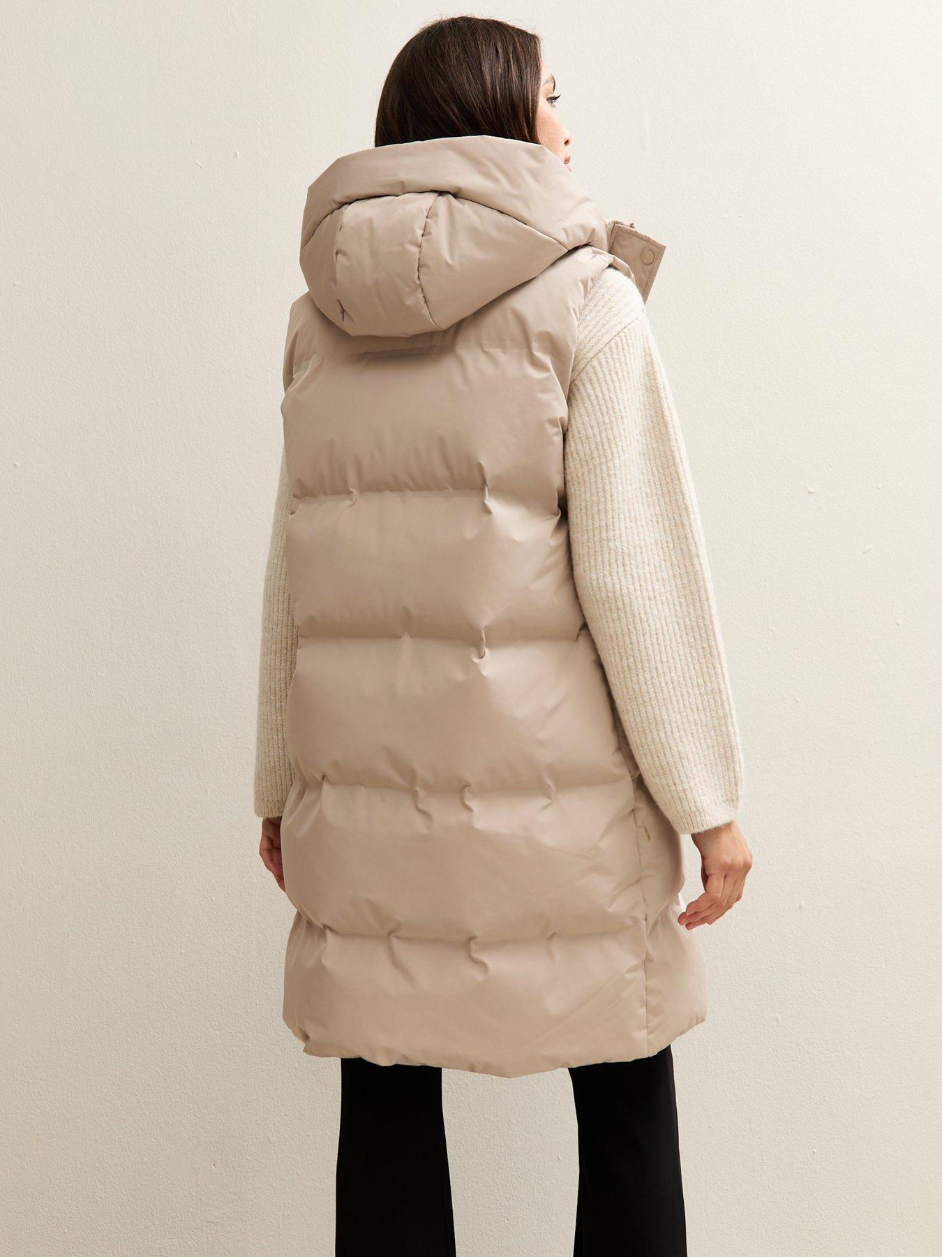 Image 2 of 5 of New Look Padded Tiered Midi Gilet - Cream