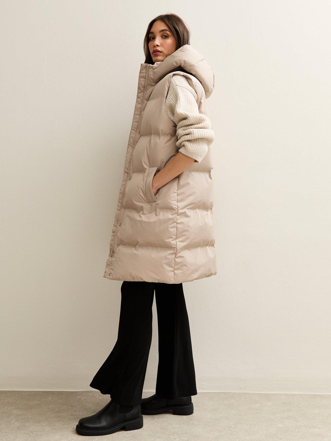 Image 4 of 5 of New Look Padded Tiered Midi Gilet - Cream