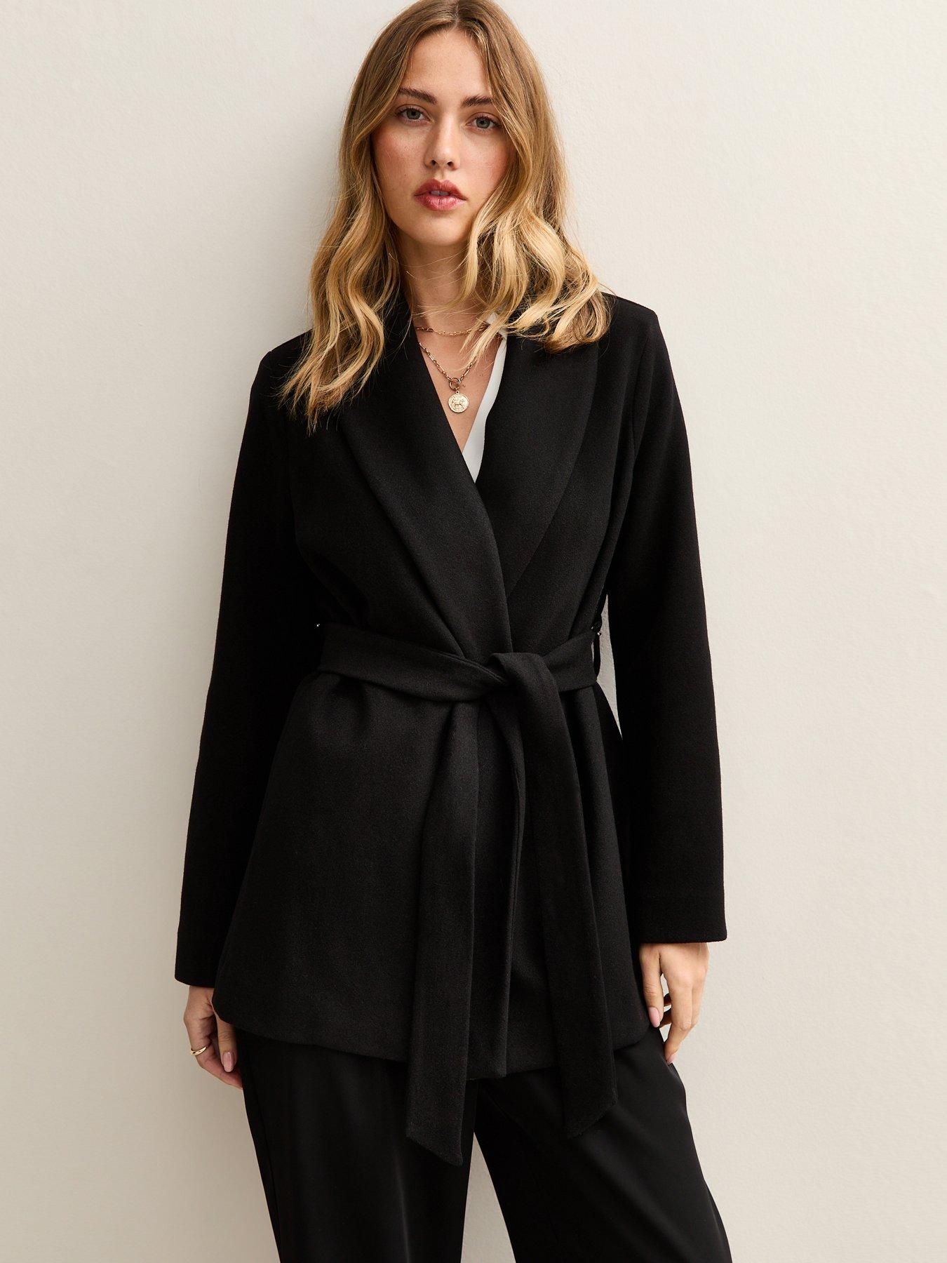 New Look Soft Touch Shawl Lapel Short Coat - Black