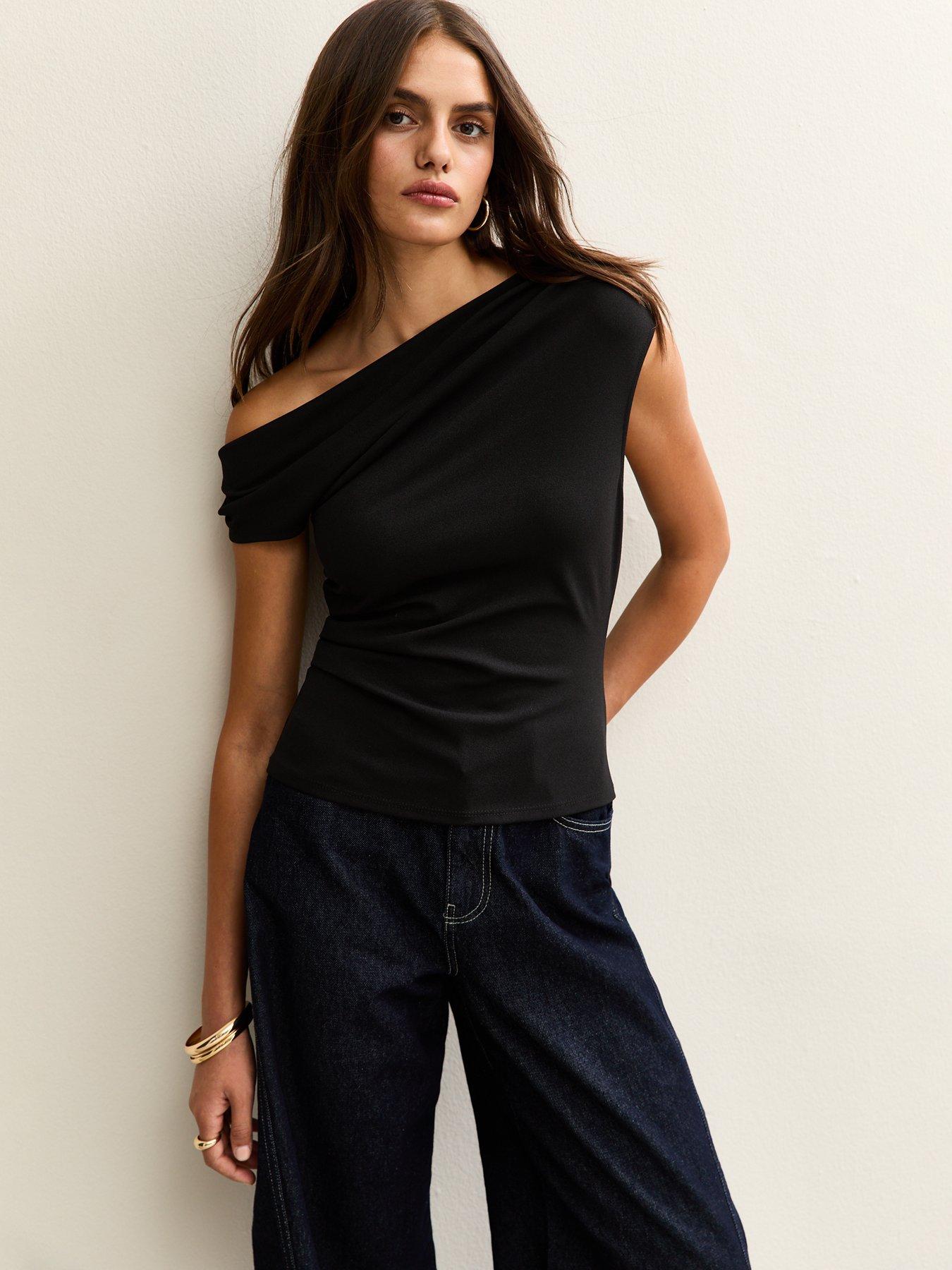 undefined Gathered Off The Shoulder Top - Black