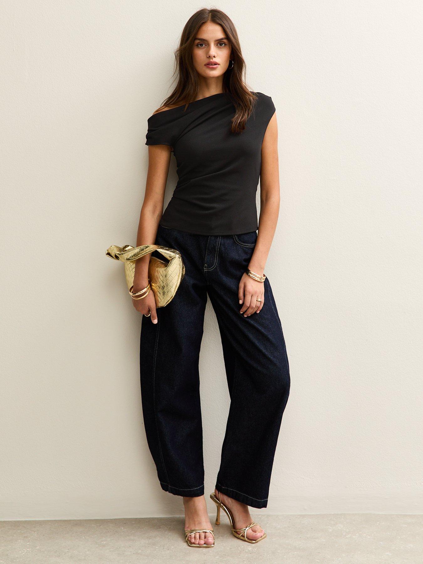 Image 3 of 6 of New Look Gathered Off The Shoulder Top - Black