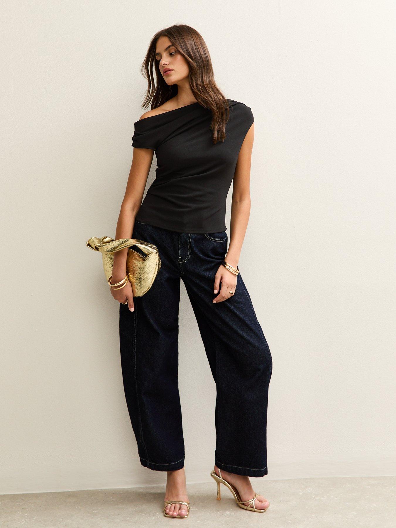 Image 4 of 6 of New Look Gathered Off The Shoulder Top - Black