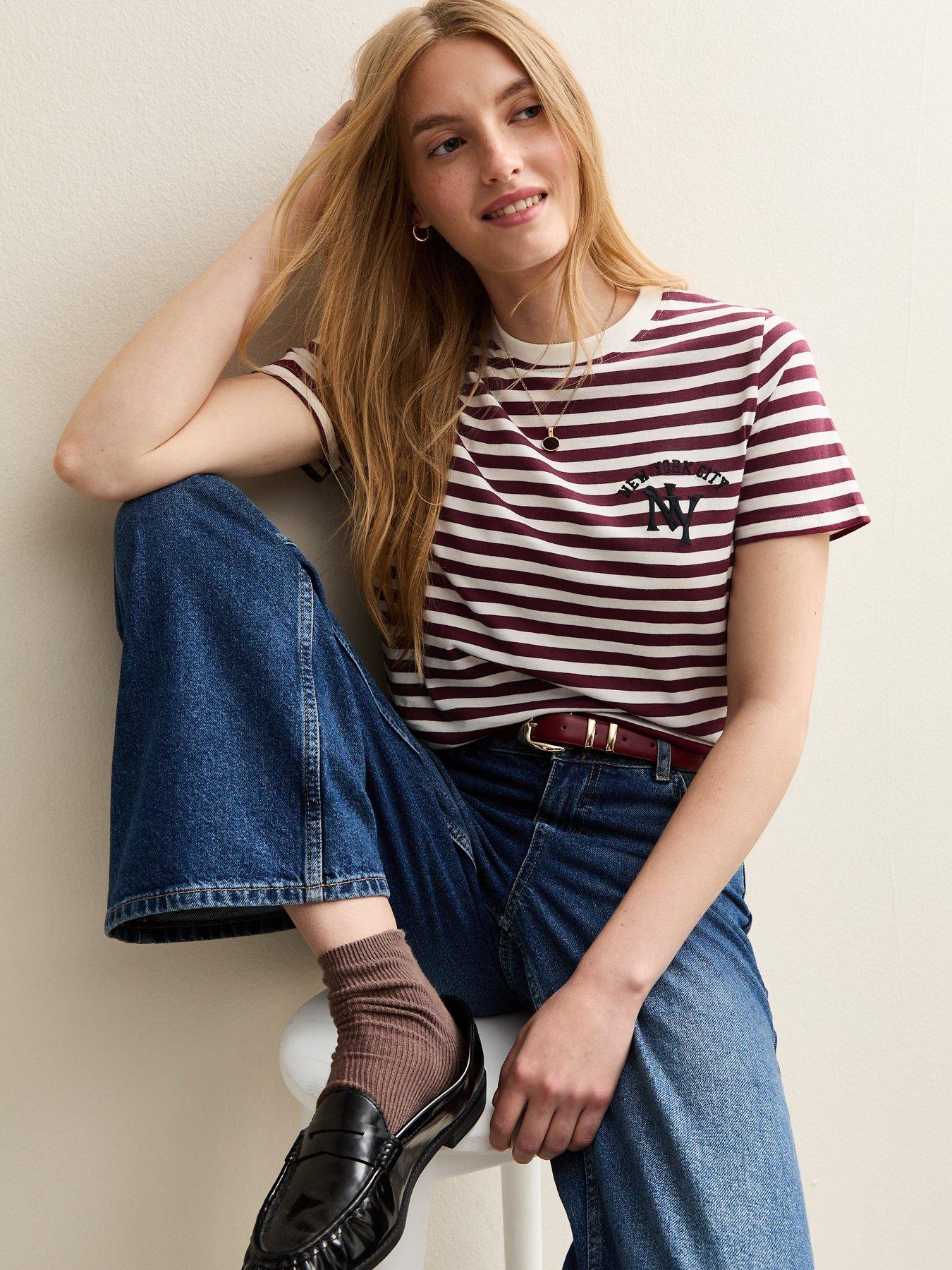undefined Striped New York Print T-Shirt - Red