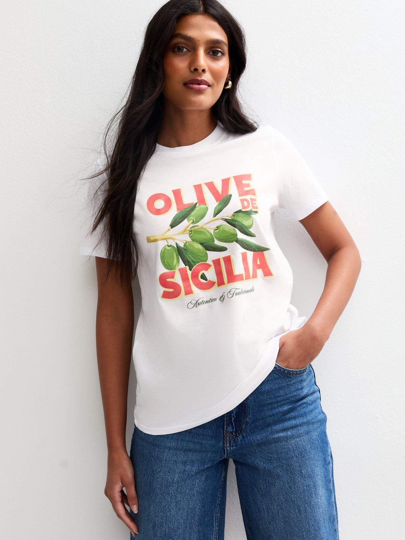 undefined Olive Print T-Shirt - White
