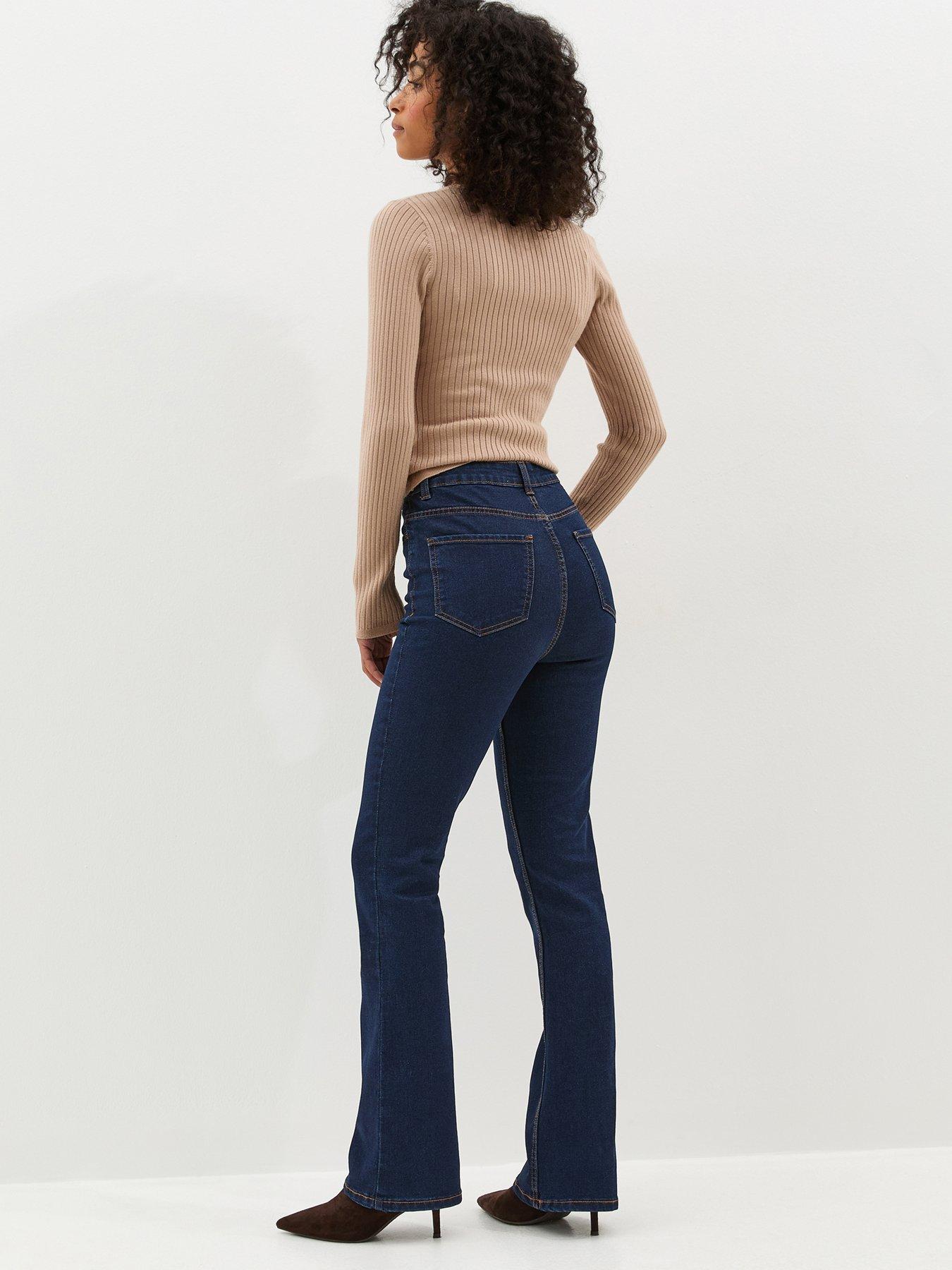 Image 2 of 6 of New Look Waist Enhance Quinn Bootcut Stretch Denim Jeans - Indigo Wash