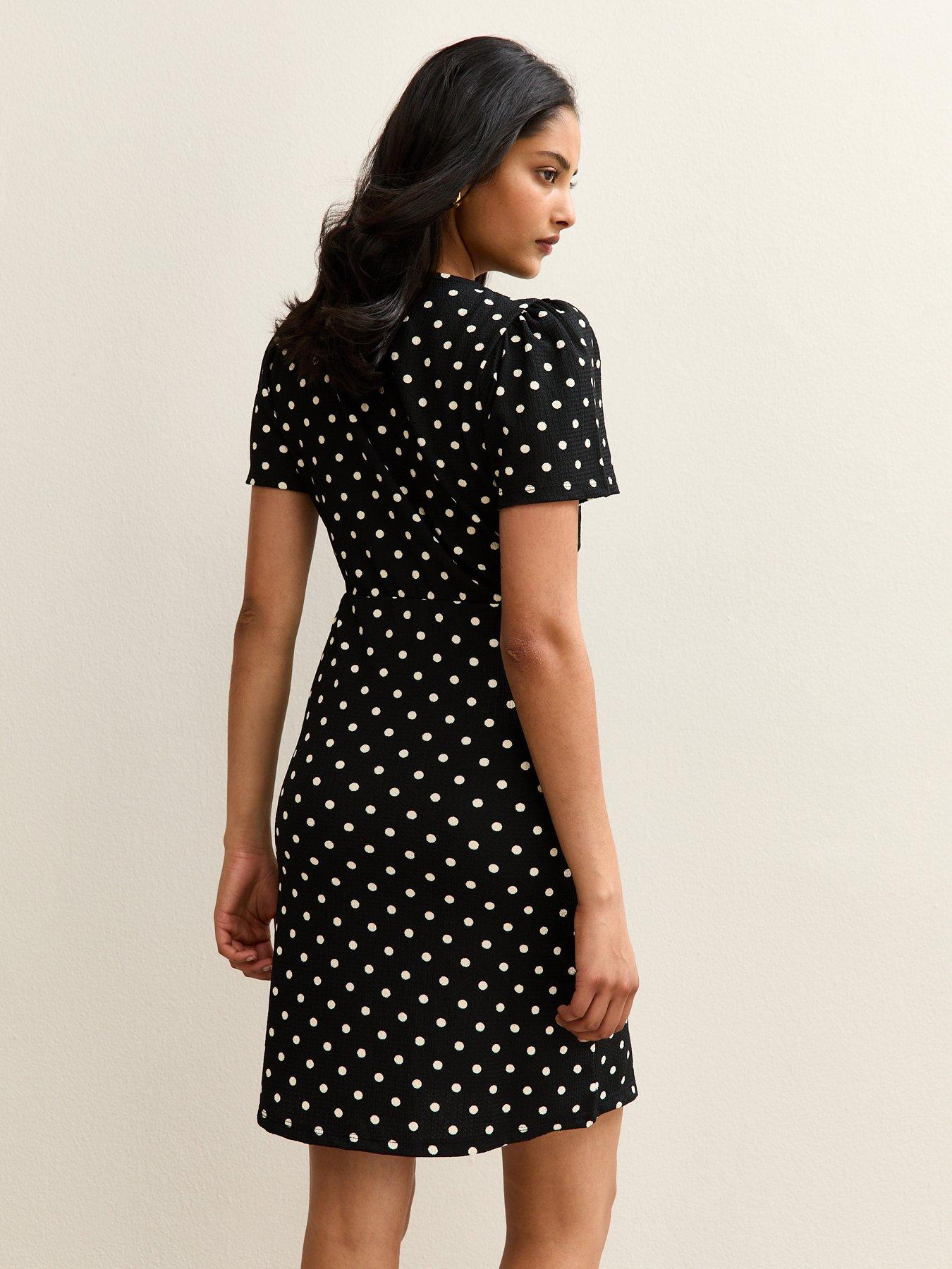  image of new-look-crinkled-jersey-spot-short-sleeve-mini-dress-black