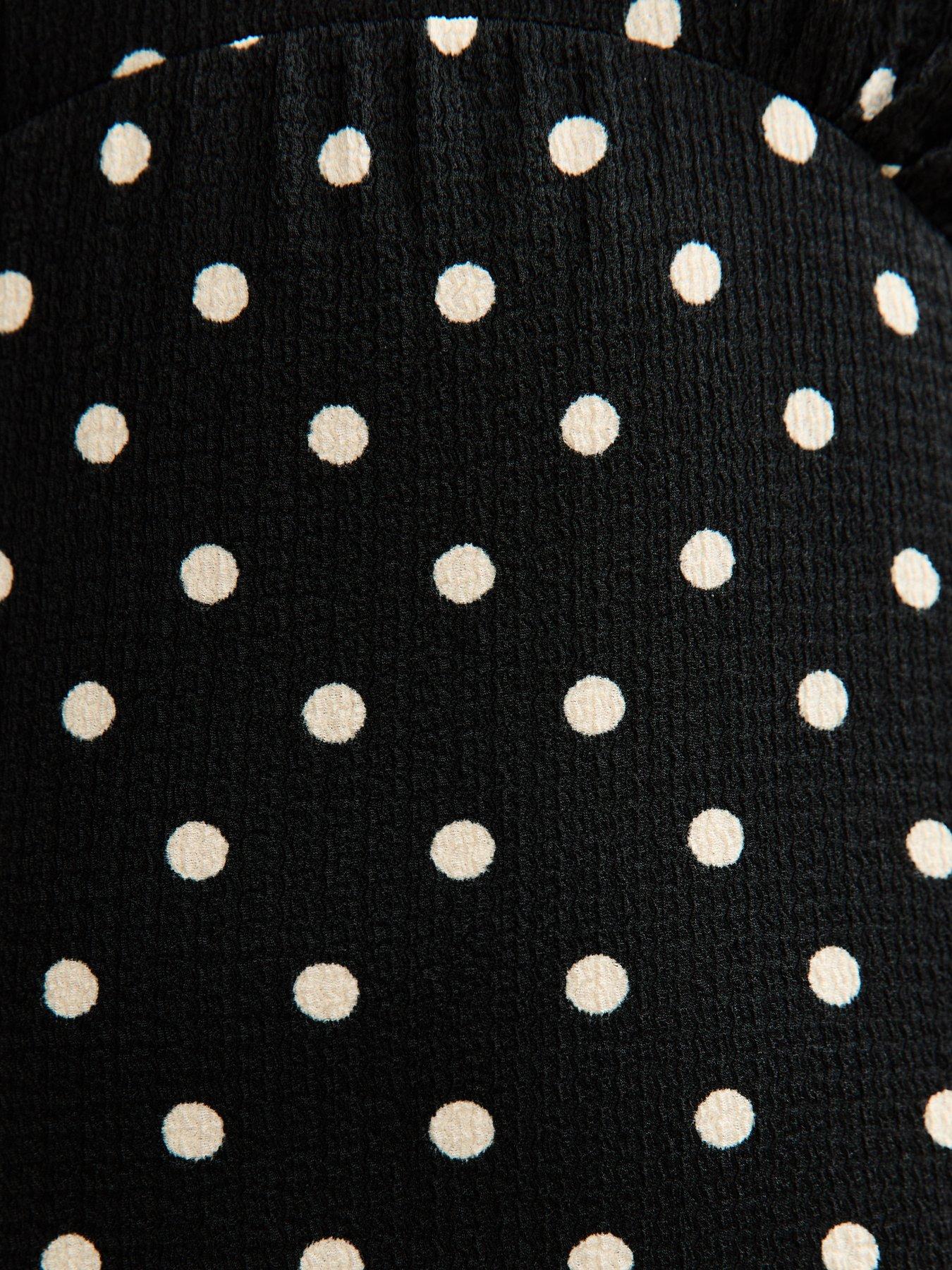  image of new-look-crinkled-jersey-spot-short-sleeve-mini-dress-black