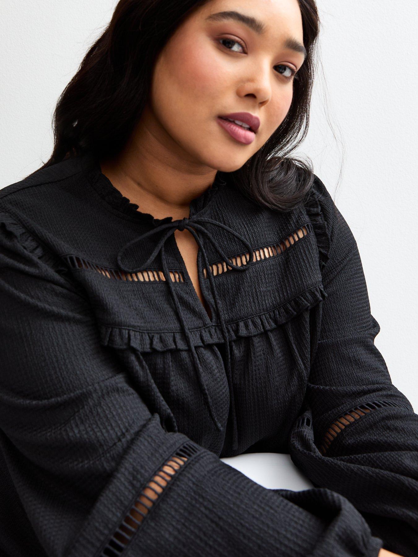 undefined Curves Ladder Stitch Trim Blouse - Black