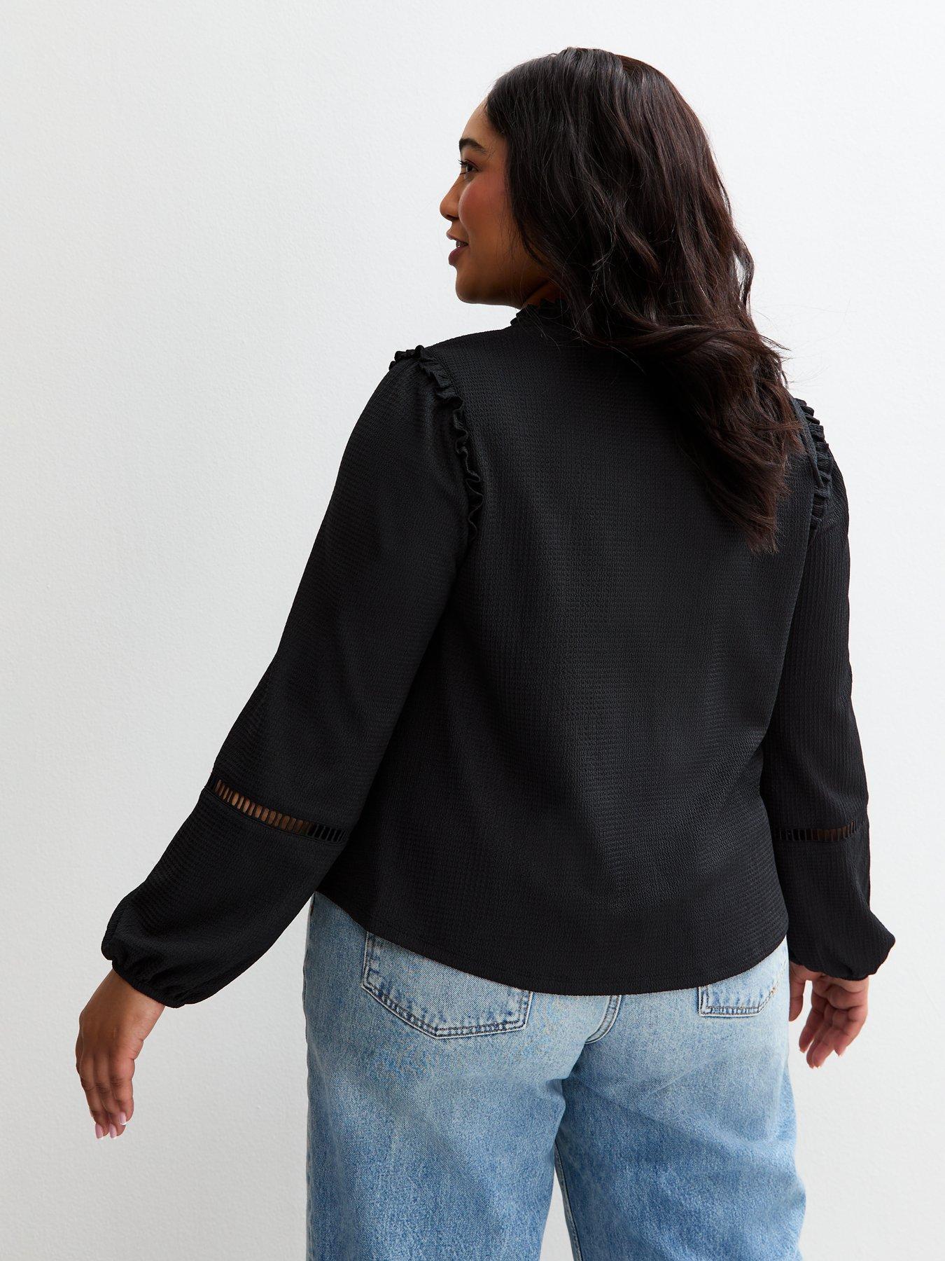 Image 2 of 5 of New Look Curves Ladder Stitch Trim Blouse - Black