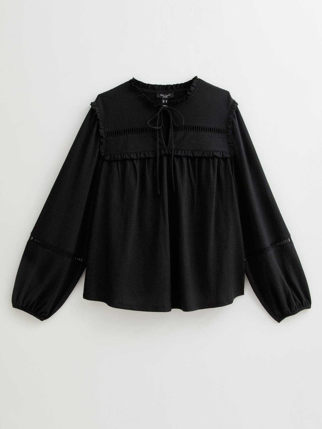 Image 5 of 5 of New Look Curves Ladder Stitch Trim Blouse - Black