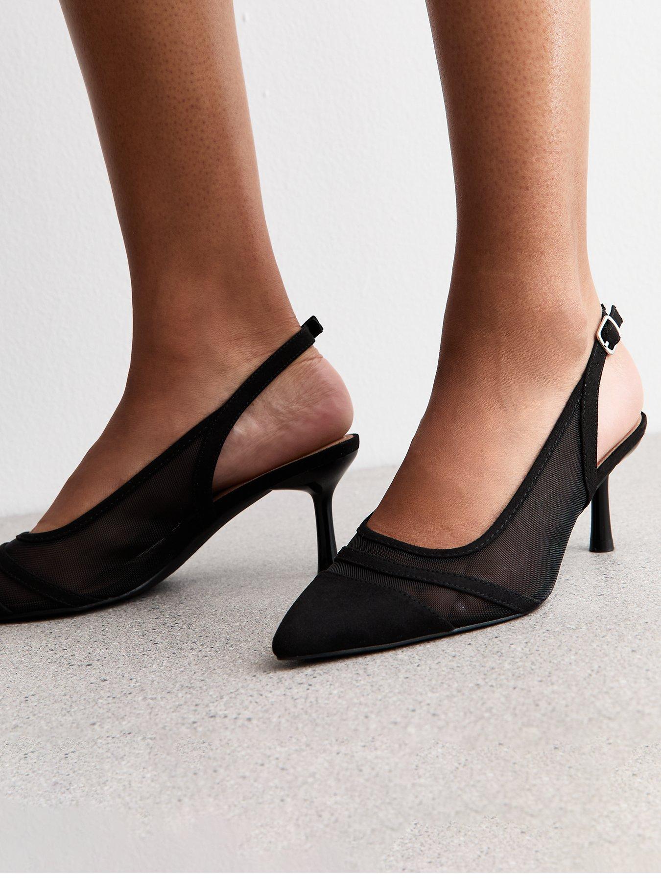 Image 2 of 6 of New Look Black Mesh Contrast Trim Slingback Pumps