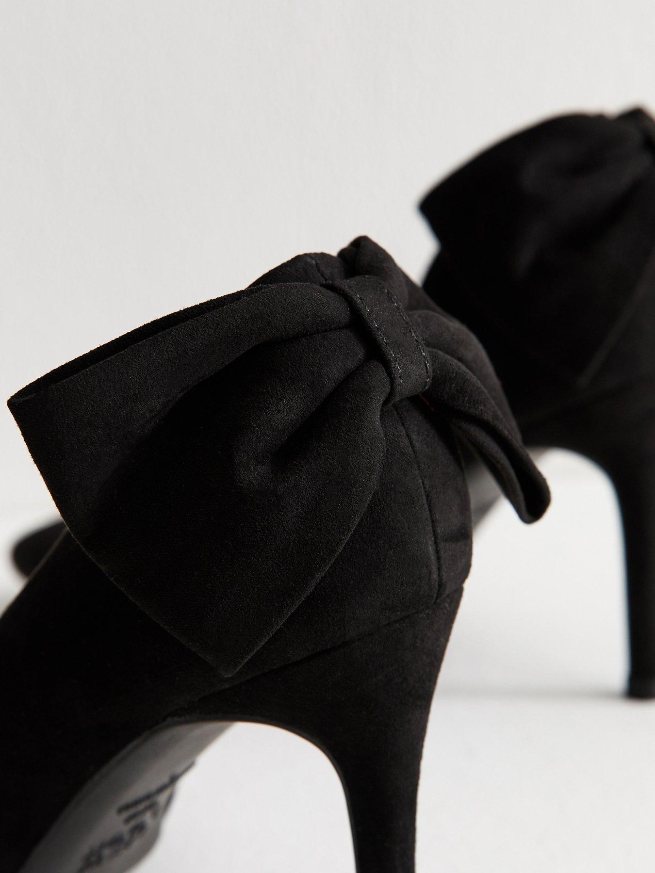 Image 4 of 5 of New Look Wide Fit Black Faux Suede Bow Detail Court Shoes