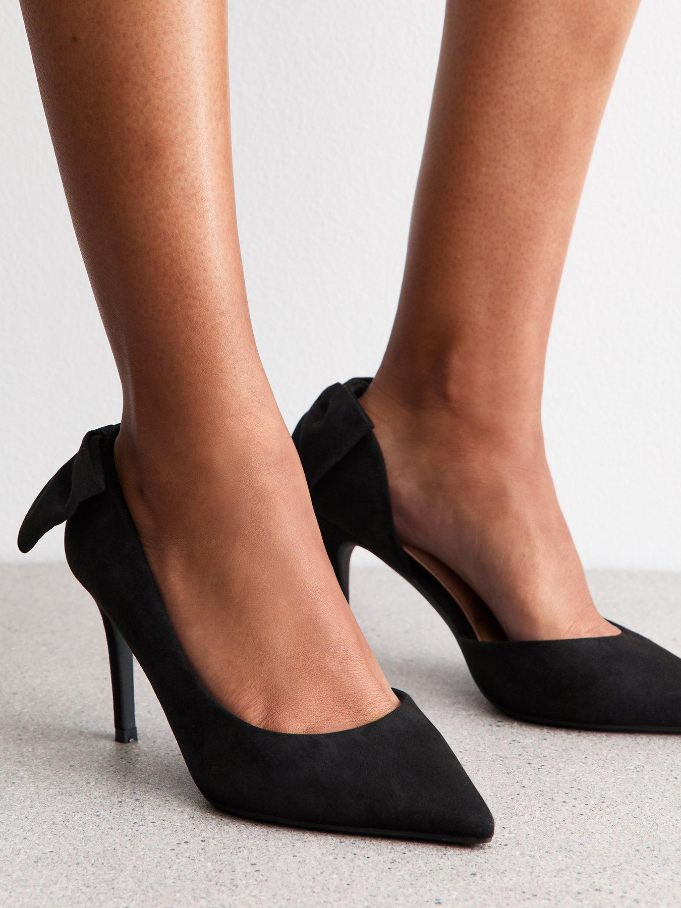 Image 5 of 5 of New Look Wide Fit Black Faux Suede Bow Detail Court Shoes