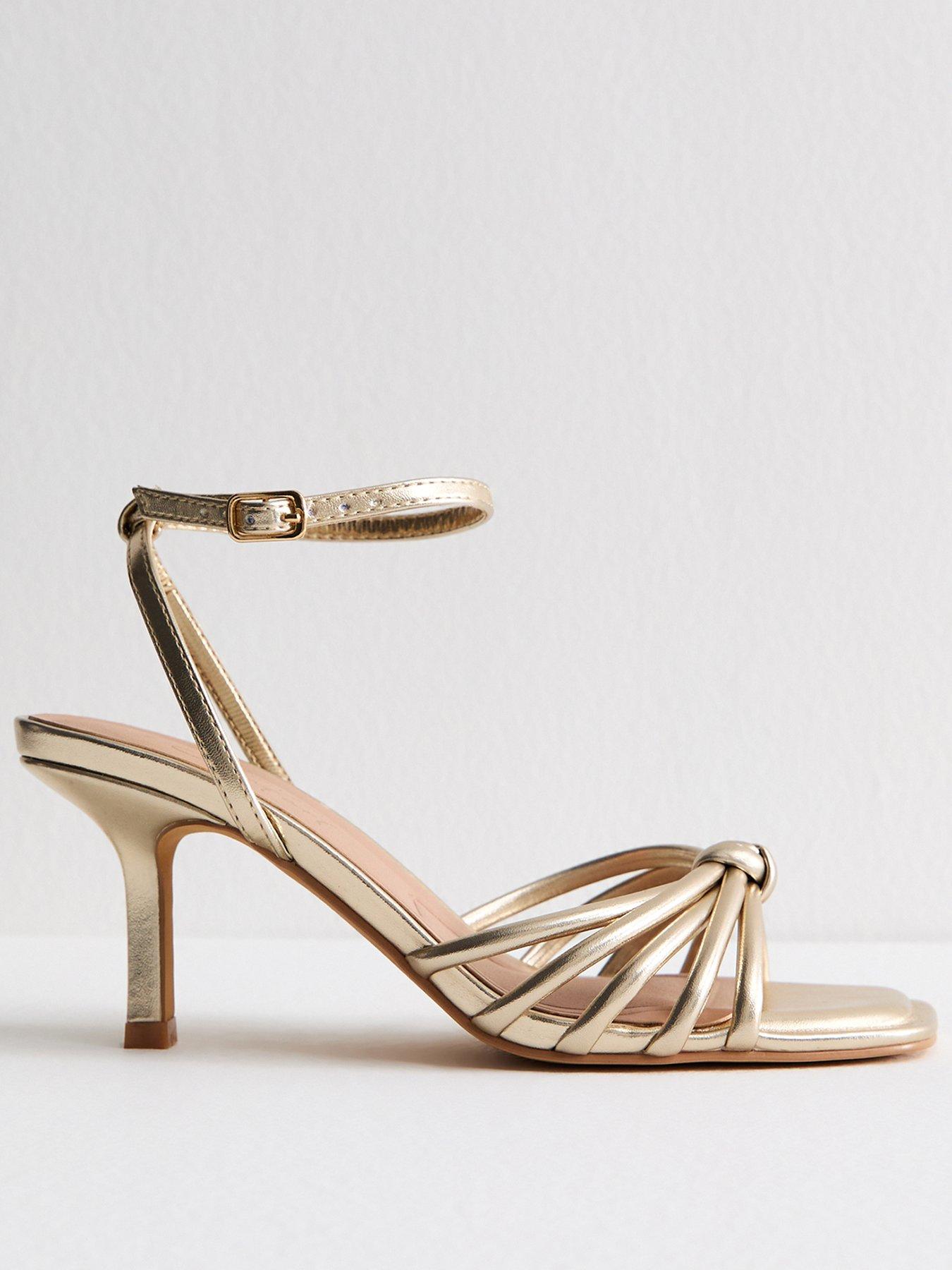 undefined Gold Faux Leather Knot Detail Low Stiletto Sandals