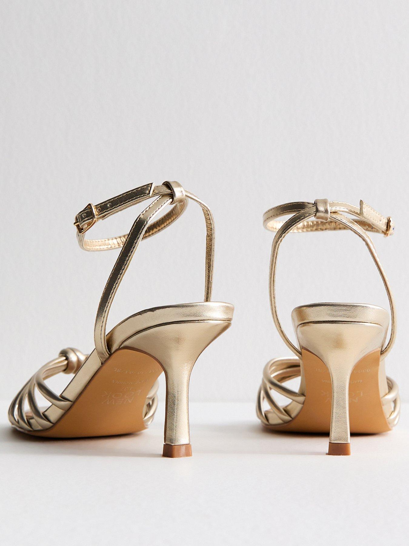 Image 3 of 5 of New Look Gold Faux Leather Knot Detail Low Stiletto Sandals