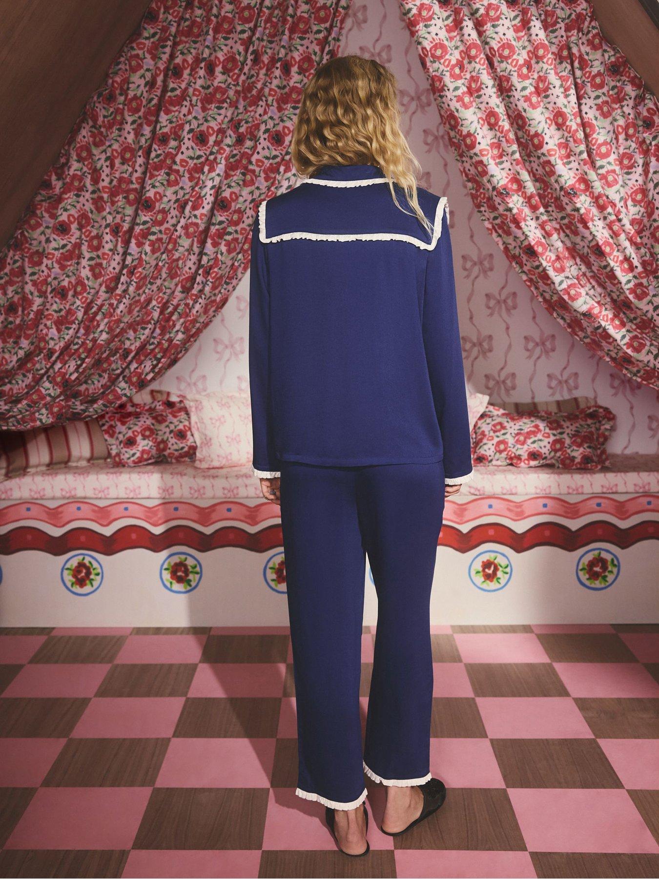  image of cath-kidston-frill-detail-heart-pyjama-set-navy