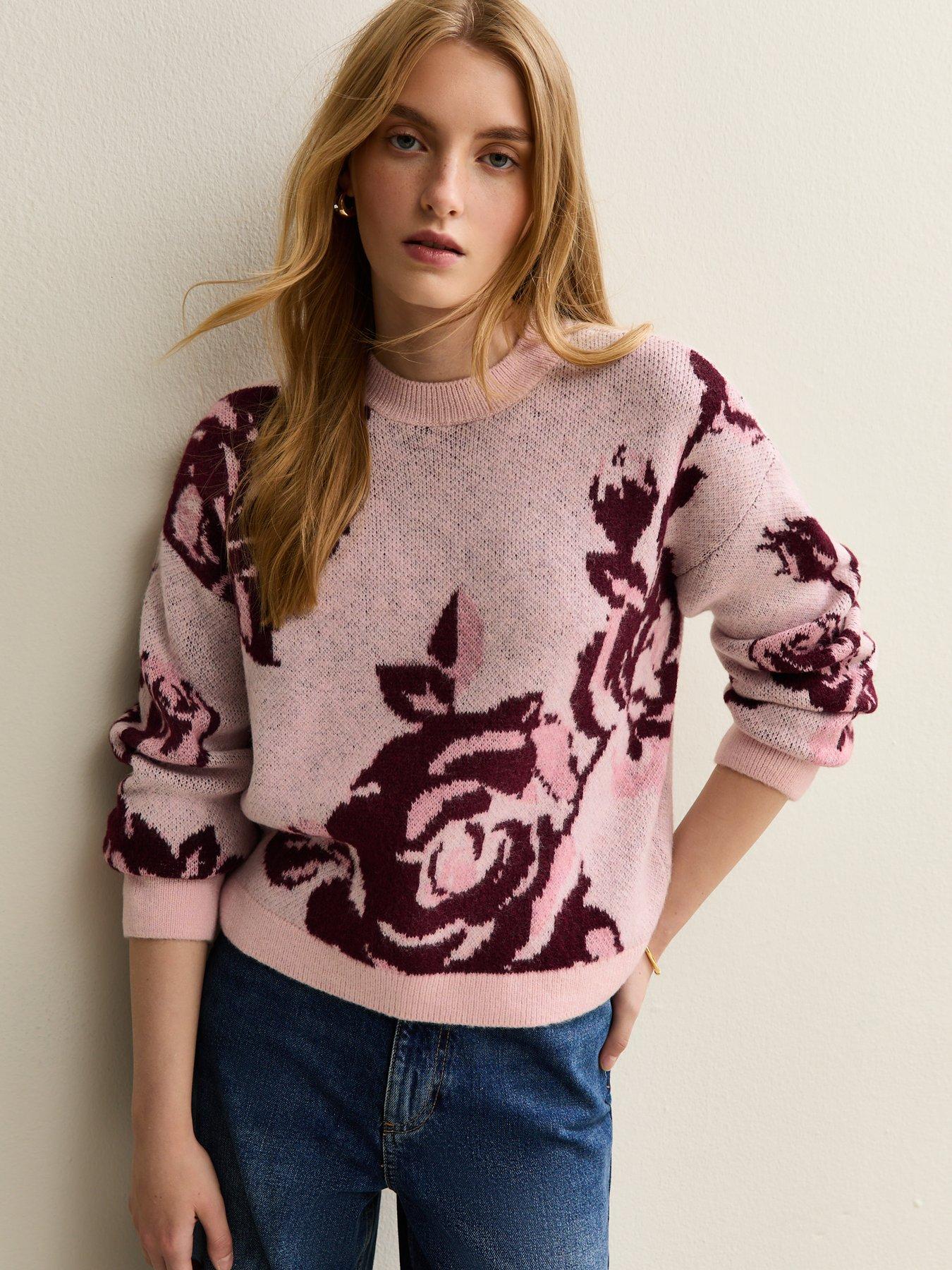 undefined Floral Pattern Midweight Jumper - Pink