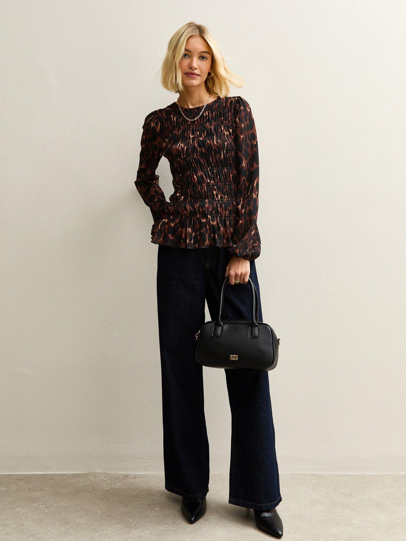  image of new-look-animal-print-textured-jersey-shirred-top-print