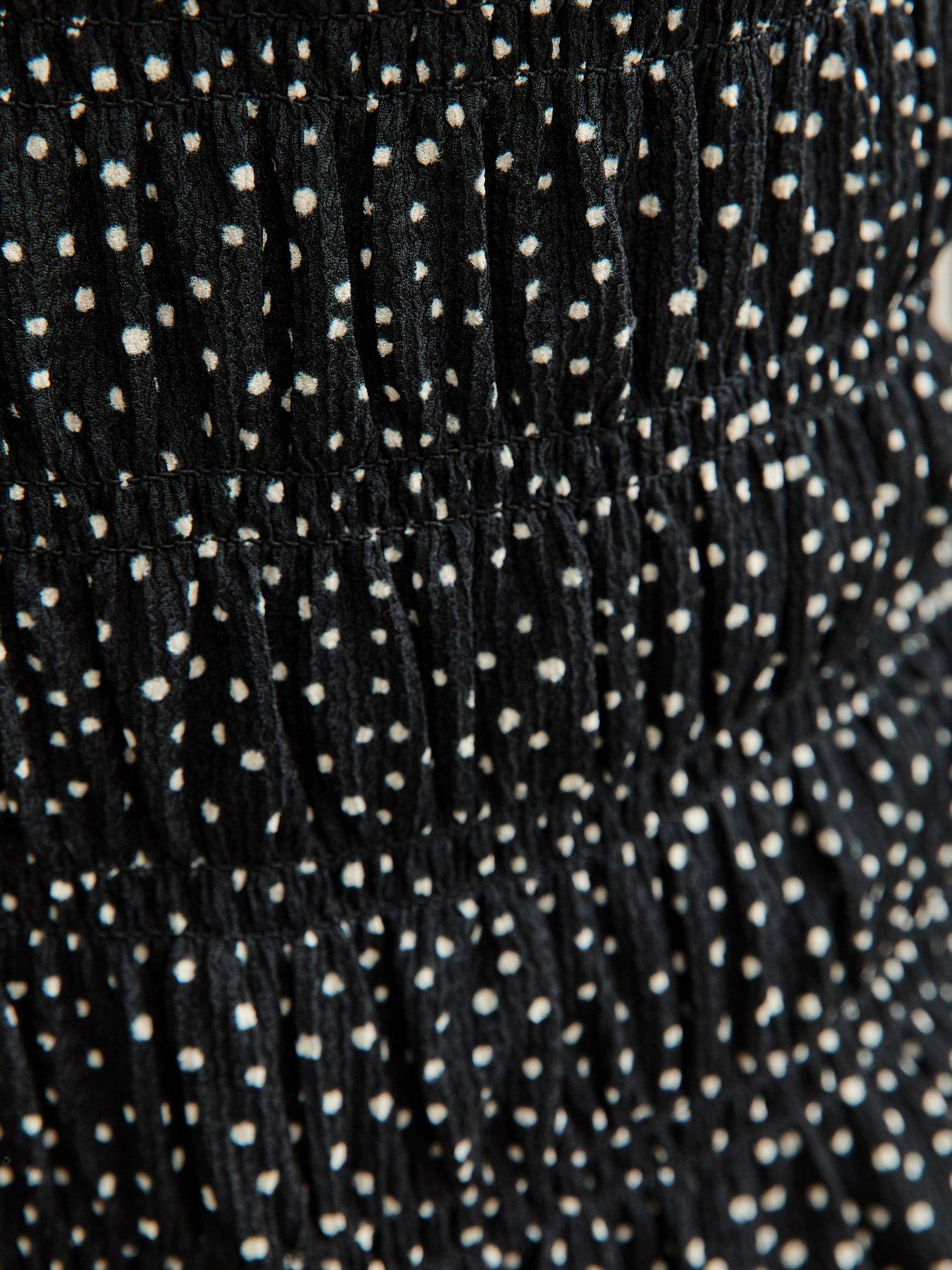  image of new-look-black-speckled-shirred-long-sleeve-blouse