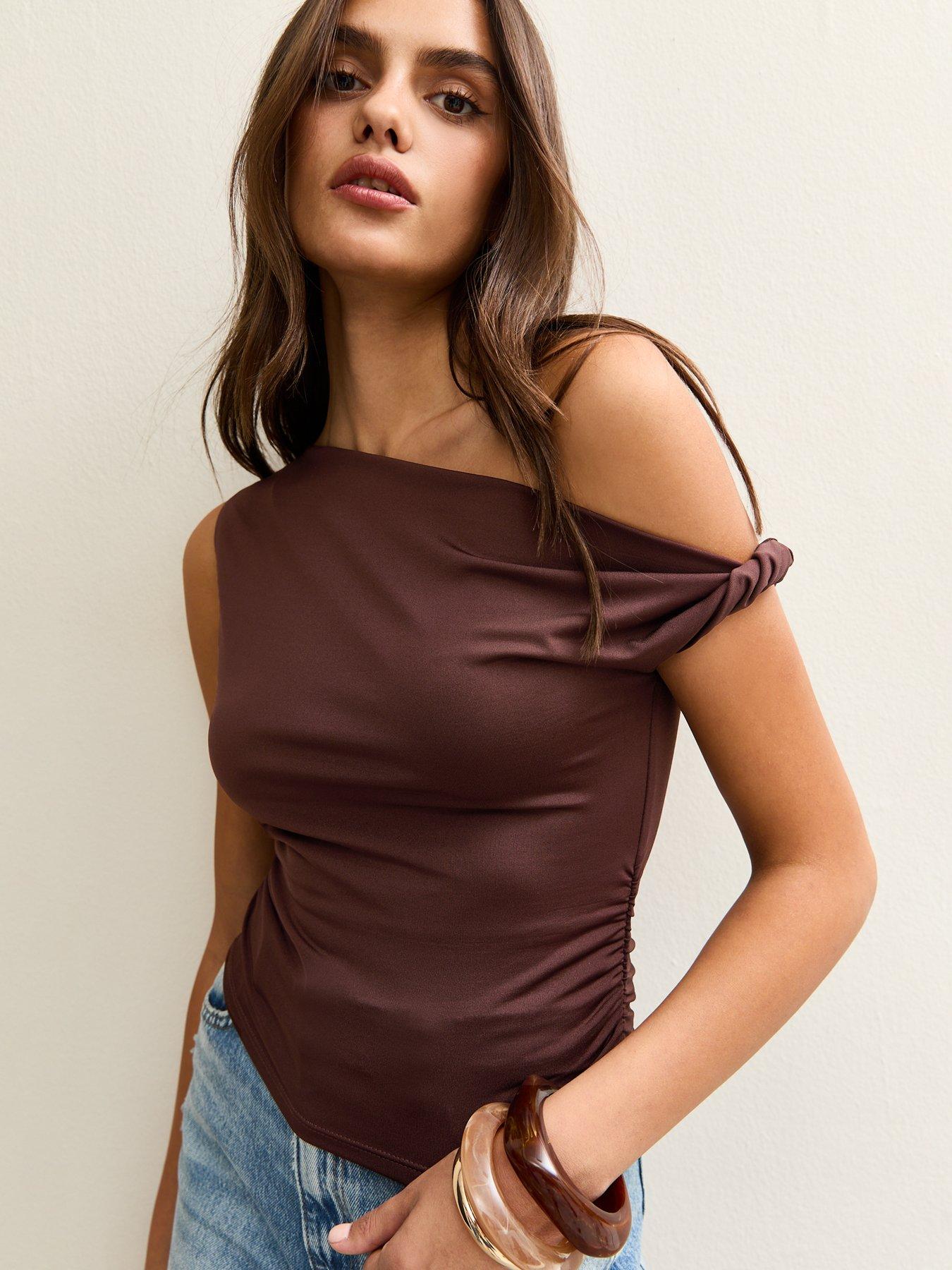 undefined Off The Shoulder Top - Brown