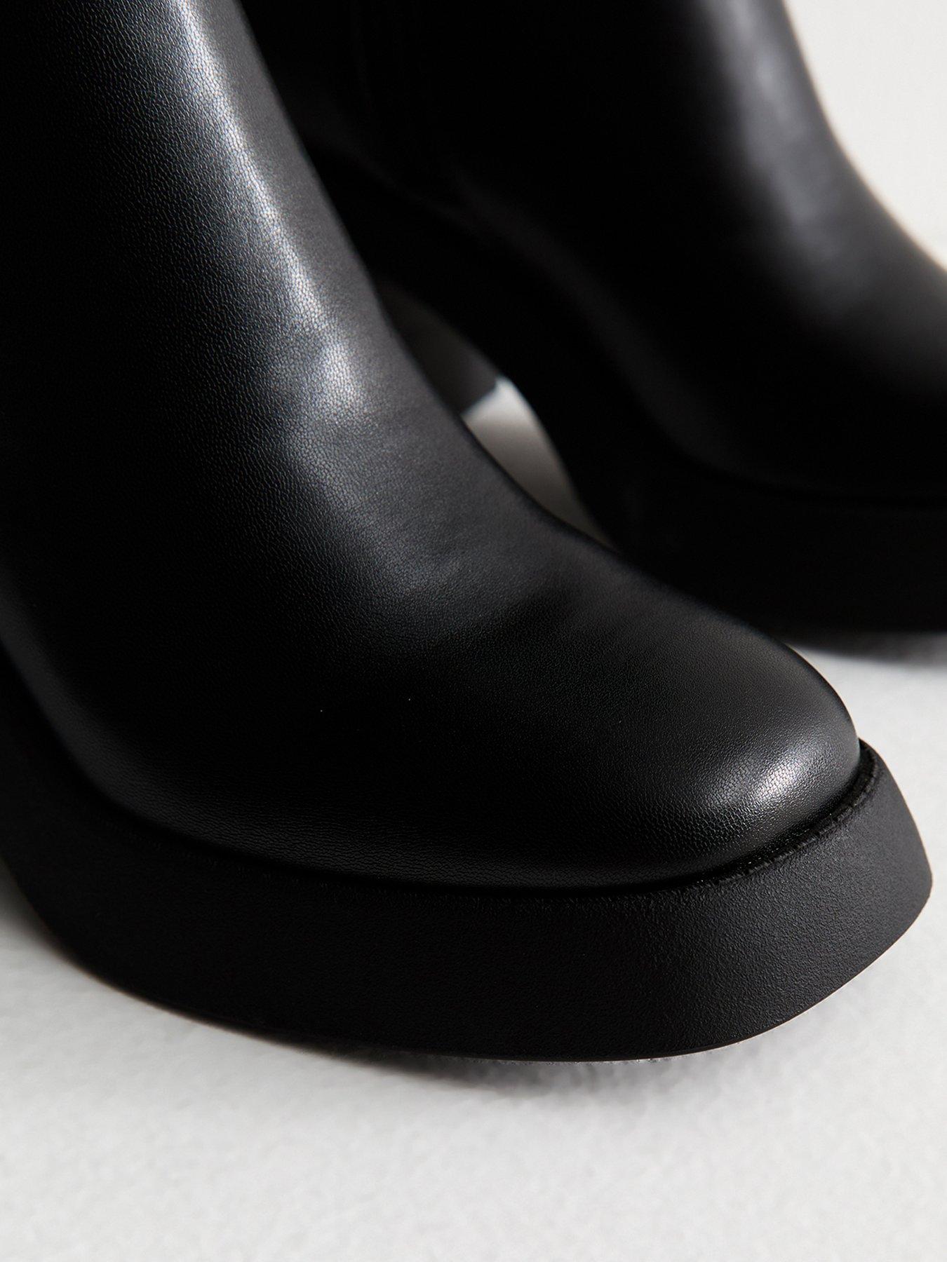 Image 5 of 5 of New Look Faux Leather Block Heel Knee High Boots - Black