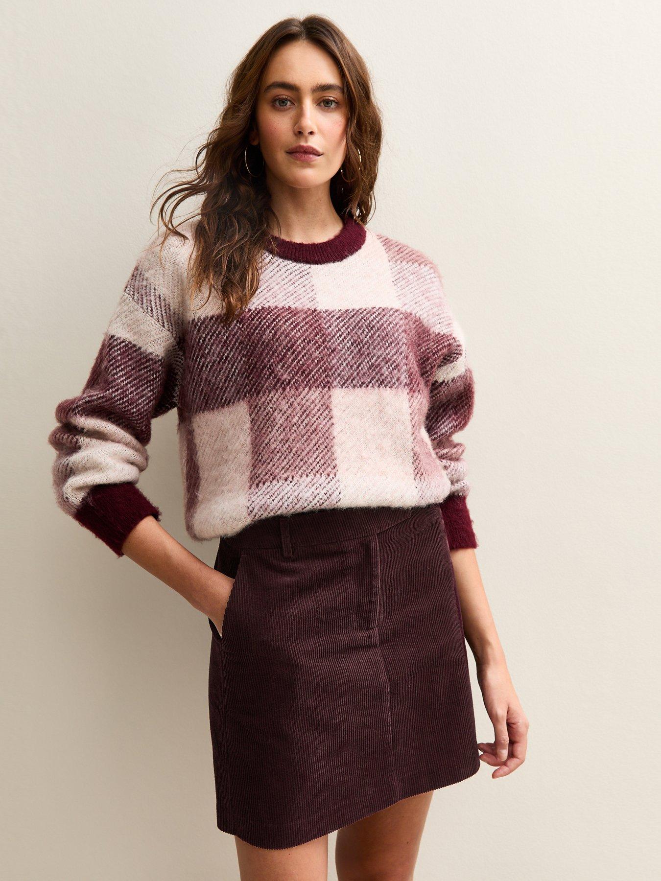 Image 1 of 6 of New Look Burgundy Corduroy Mini Skirt