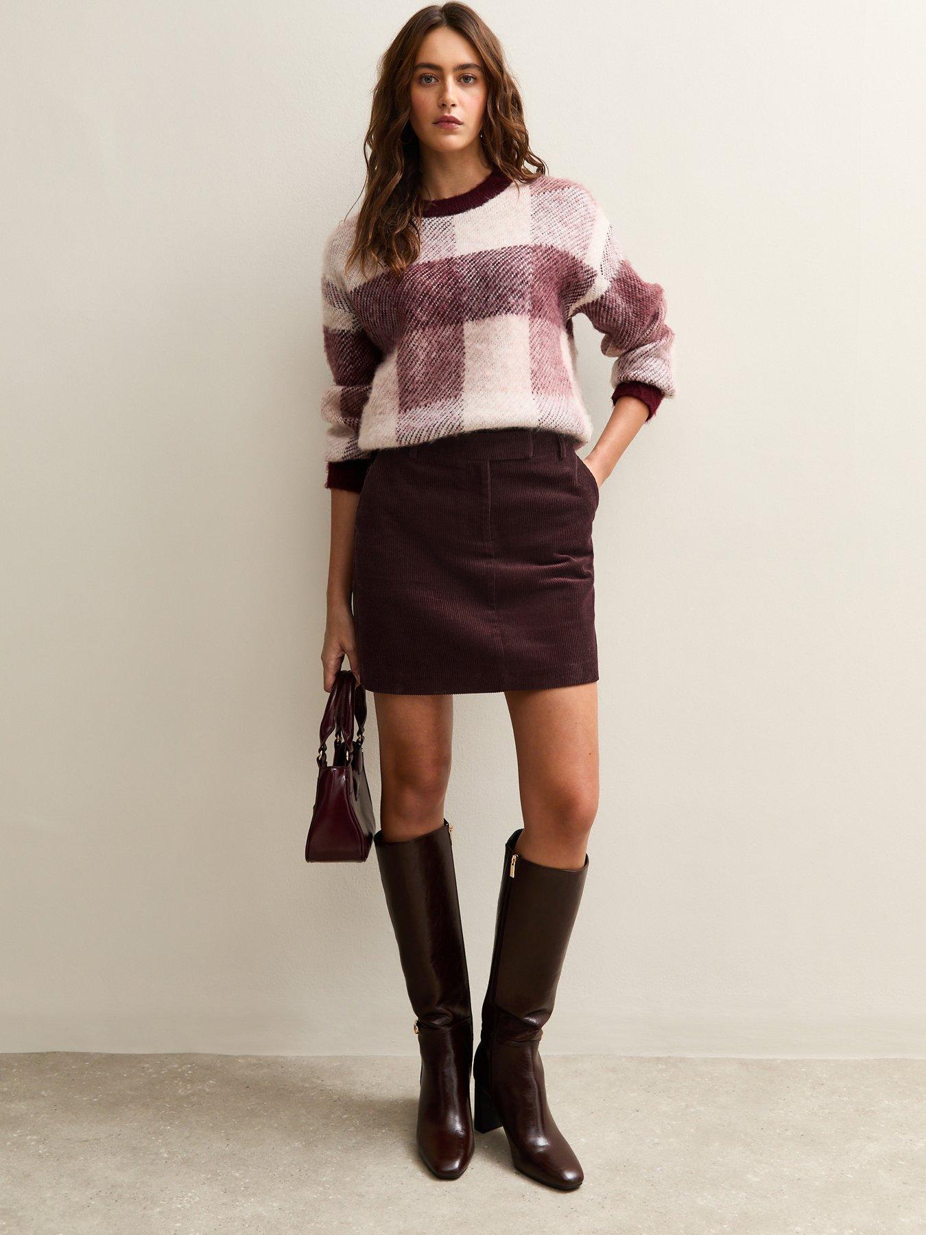 Image 3 of 6 of New Look Burgundy Corduroy Mini Skirt