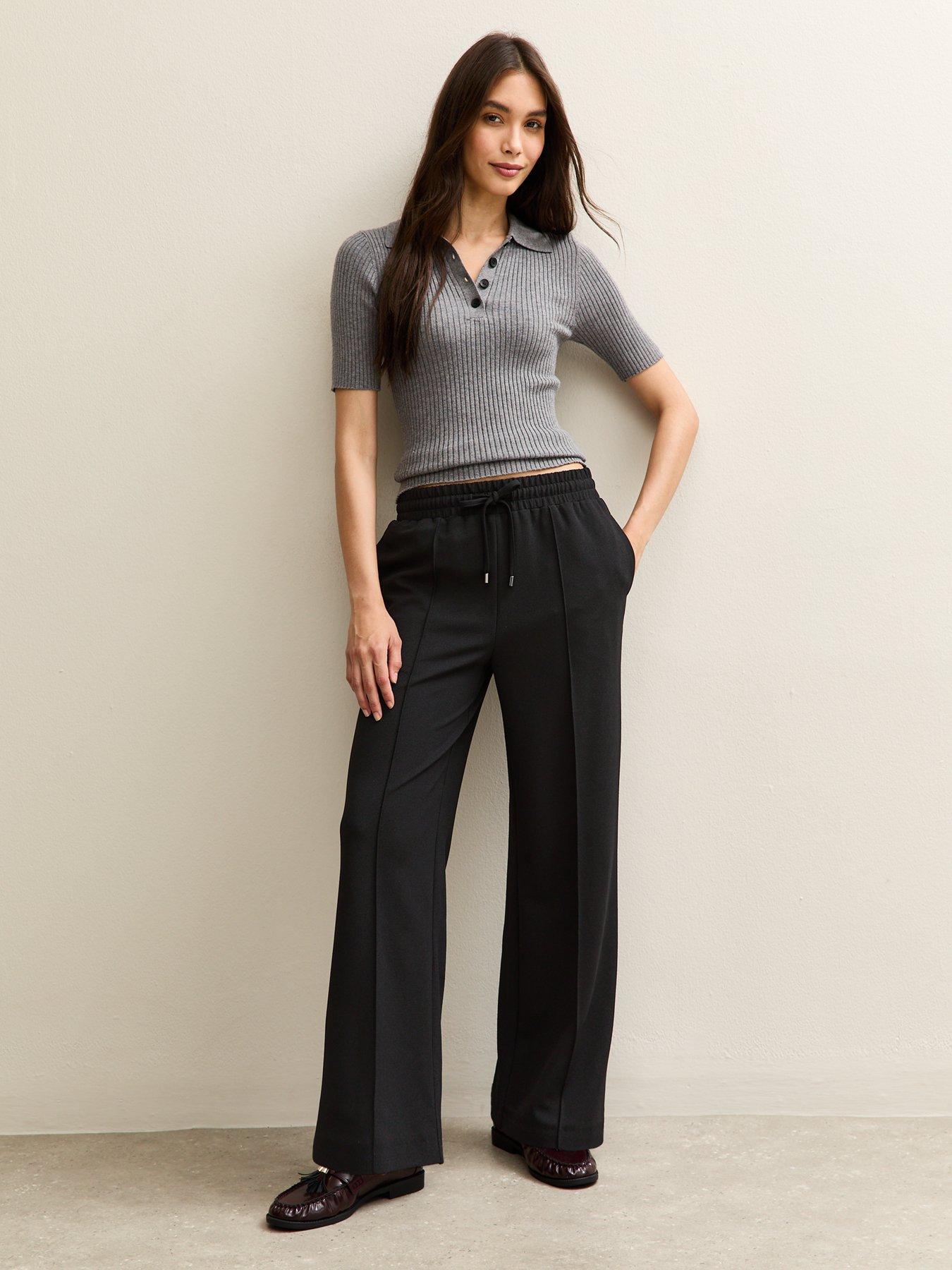 Image 1 of 6 of New Look Wide Leg Elasticated Waist Jersey Trousers - Black