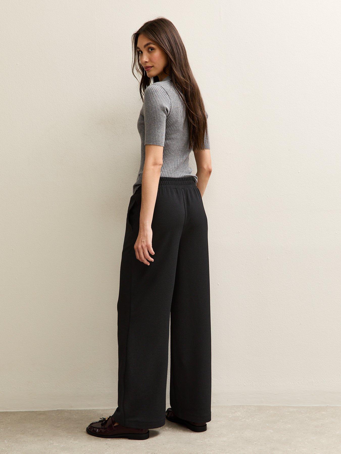 Image 2 of 6 of New Look Wide Leg Elasticated Waist Jersey Trousers - Black