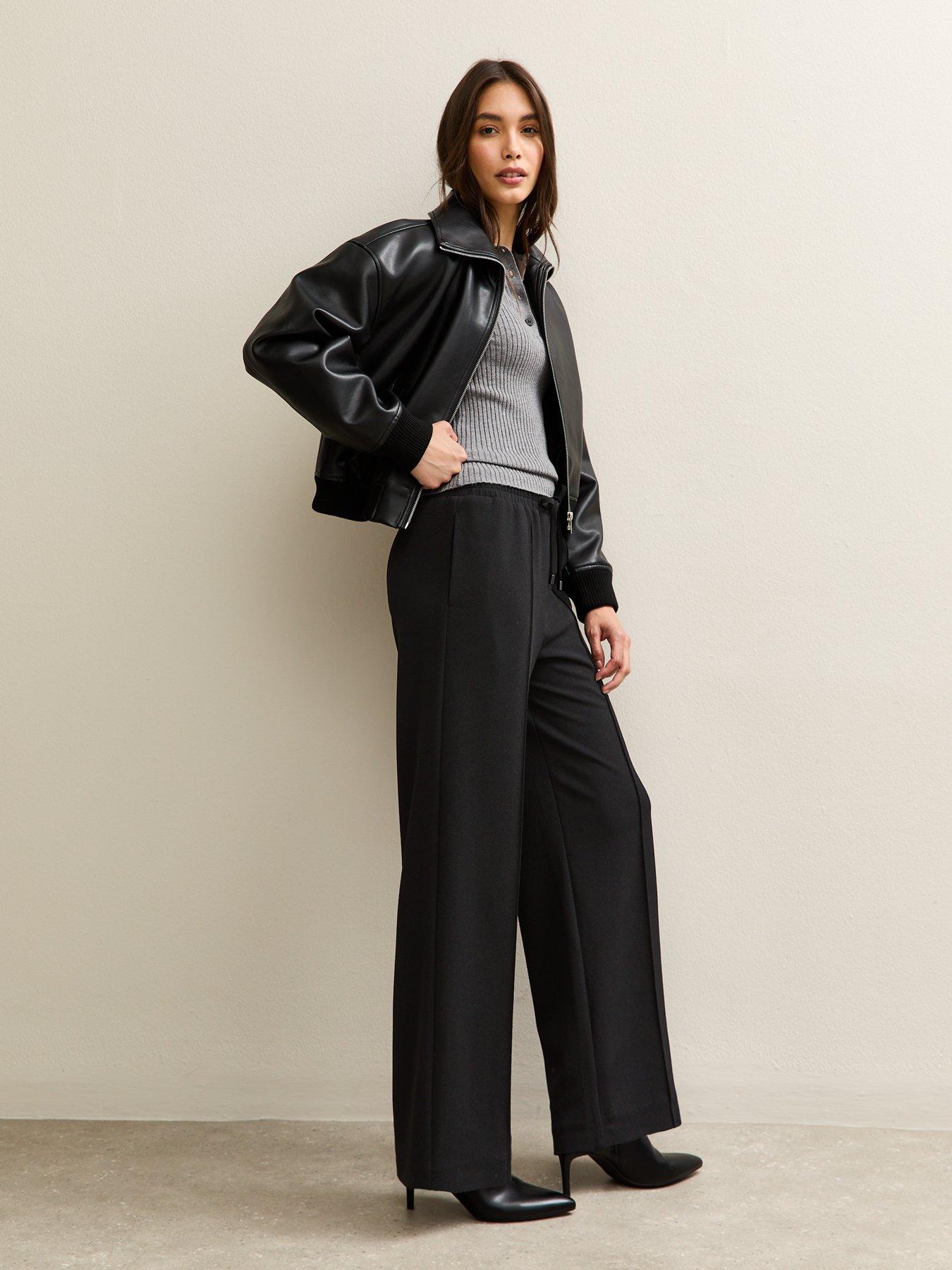 Image 3 of 6 of New Look Wide Leg Elasticated Waist Jersey Trousers - Black