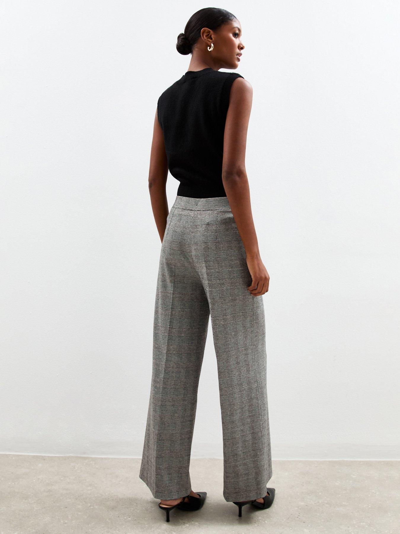 Image 2 of 5 of New Look Grey Jersey Checked Wide Leg Trousers