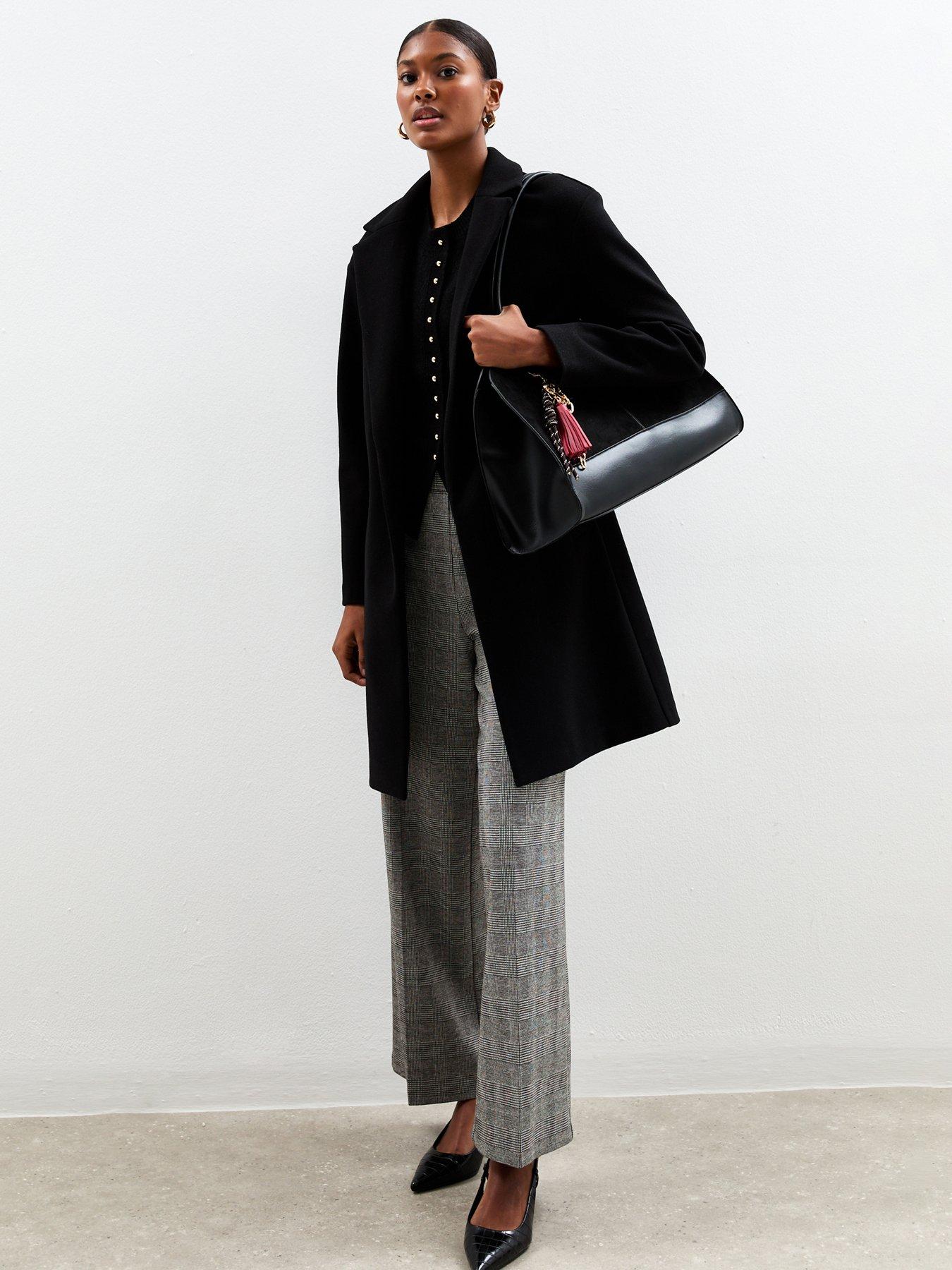 Image 3 of 5 of New Look Grey Jersey Checked Wide Leg Trousers