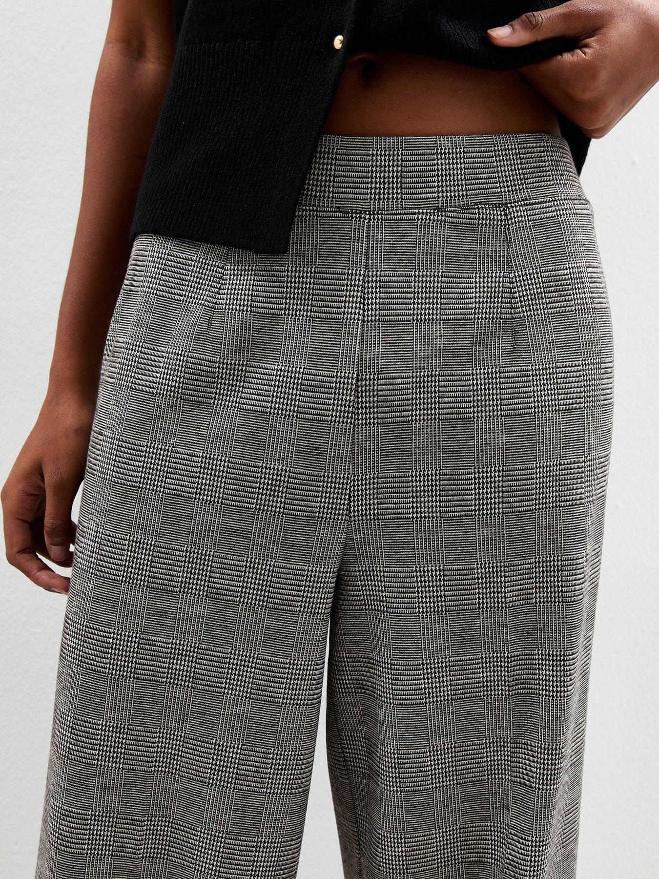 Image 4 of 5 of New Look Grey Jersey Checked Wide Leg Trousers