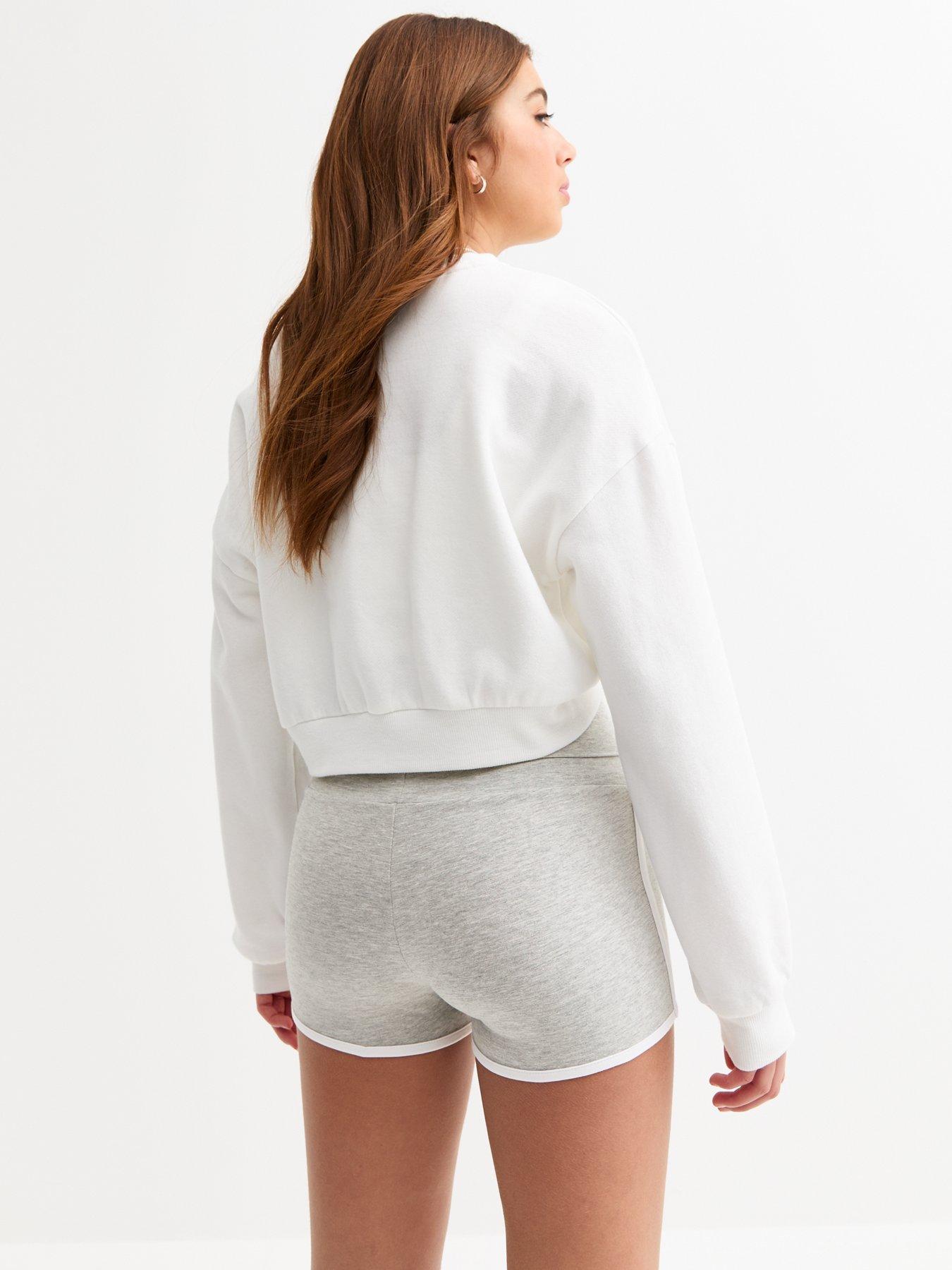  image of new-look-915-girls-contrast-trim-foldover-waist-shorts-dark-grey