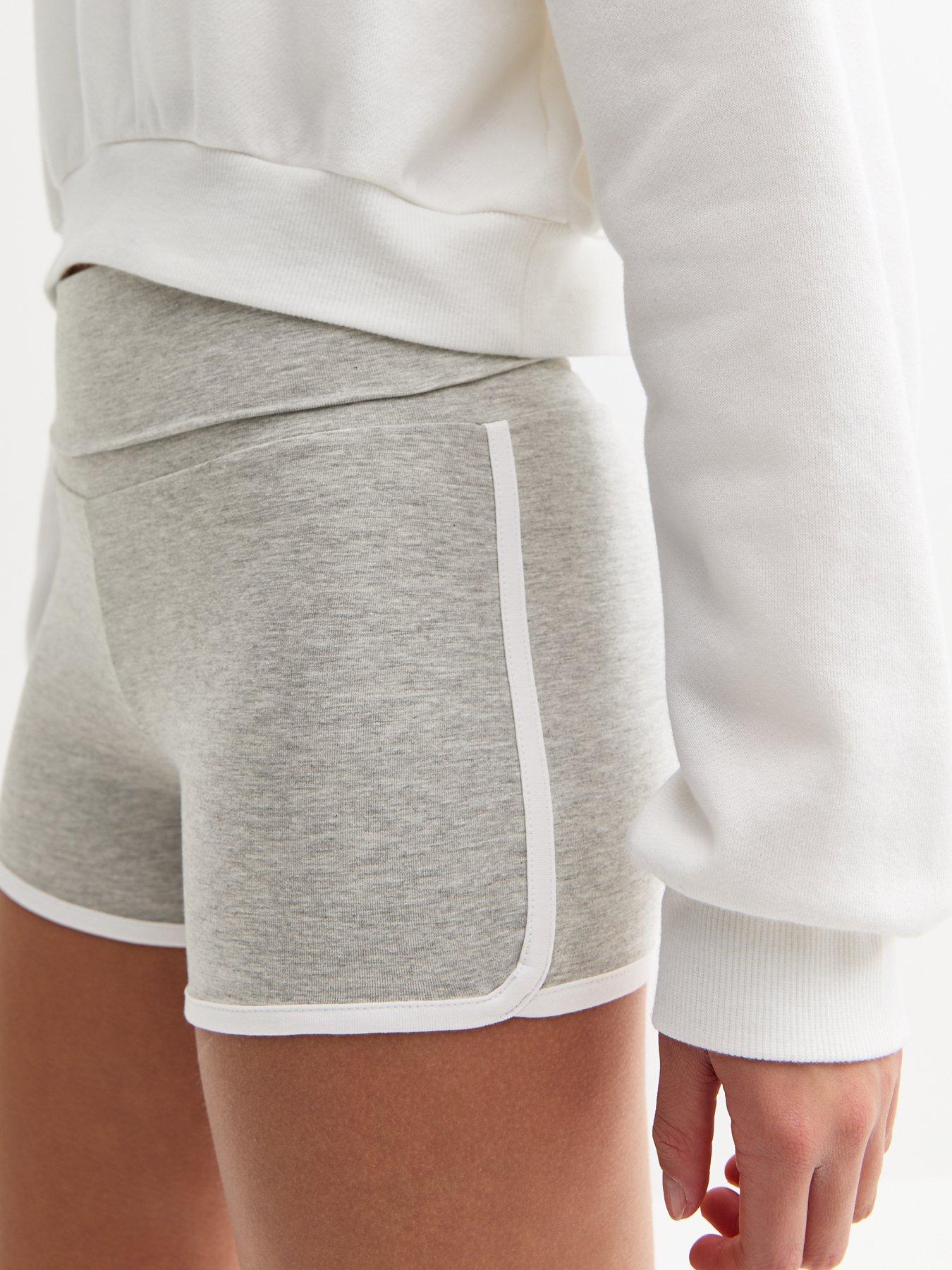  image of new-look-915-girls-contrast-trim-foldover-waist-shorts-dark-grey