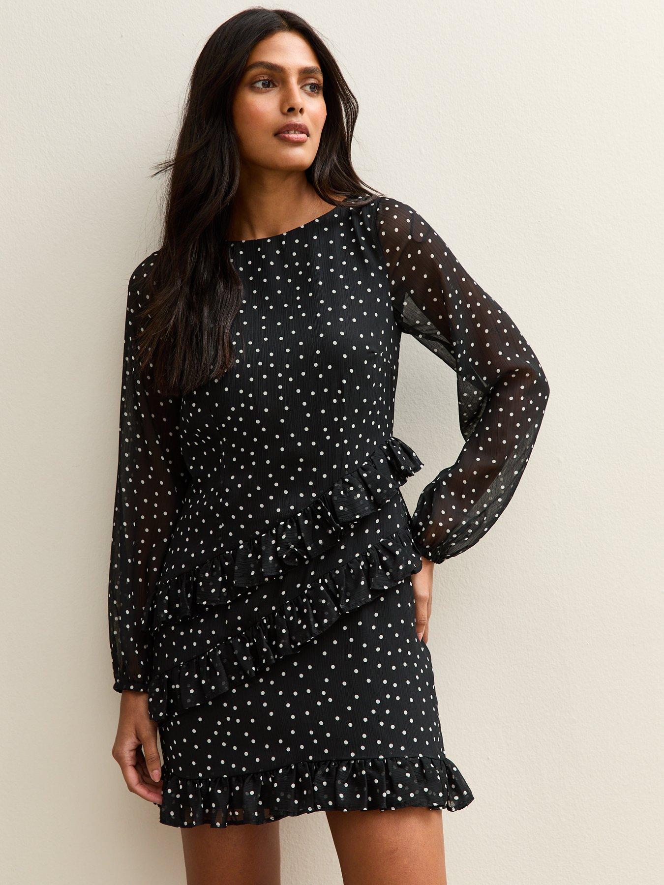 Image 3 of 5 of New Look Polka Dot Print Chiffon Mini Dress - Black