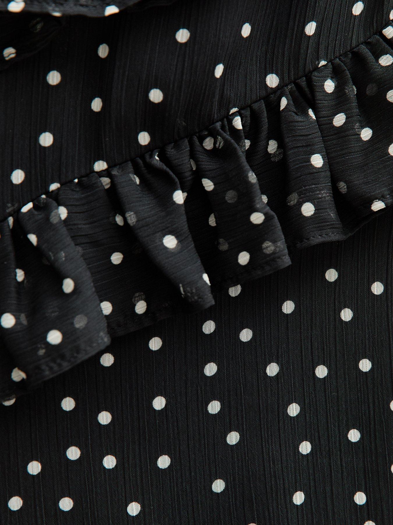 Image 5 of 5 of New Look Polka Dot Print Chiffon Mini Dress - Black