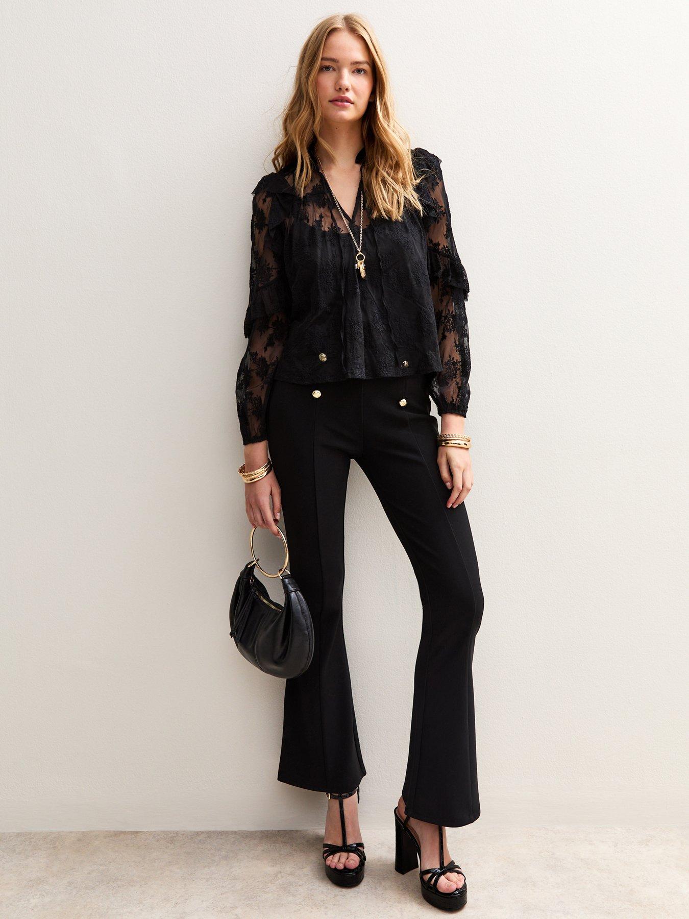 Image 3 of 5 of New Look Black Floral Lace High Neck Semi-sheer Blouse